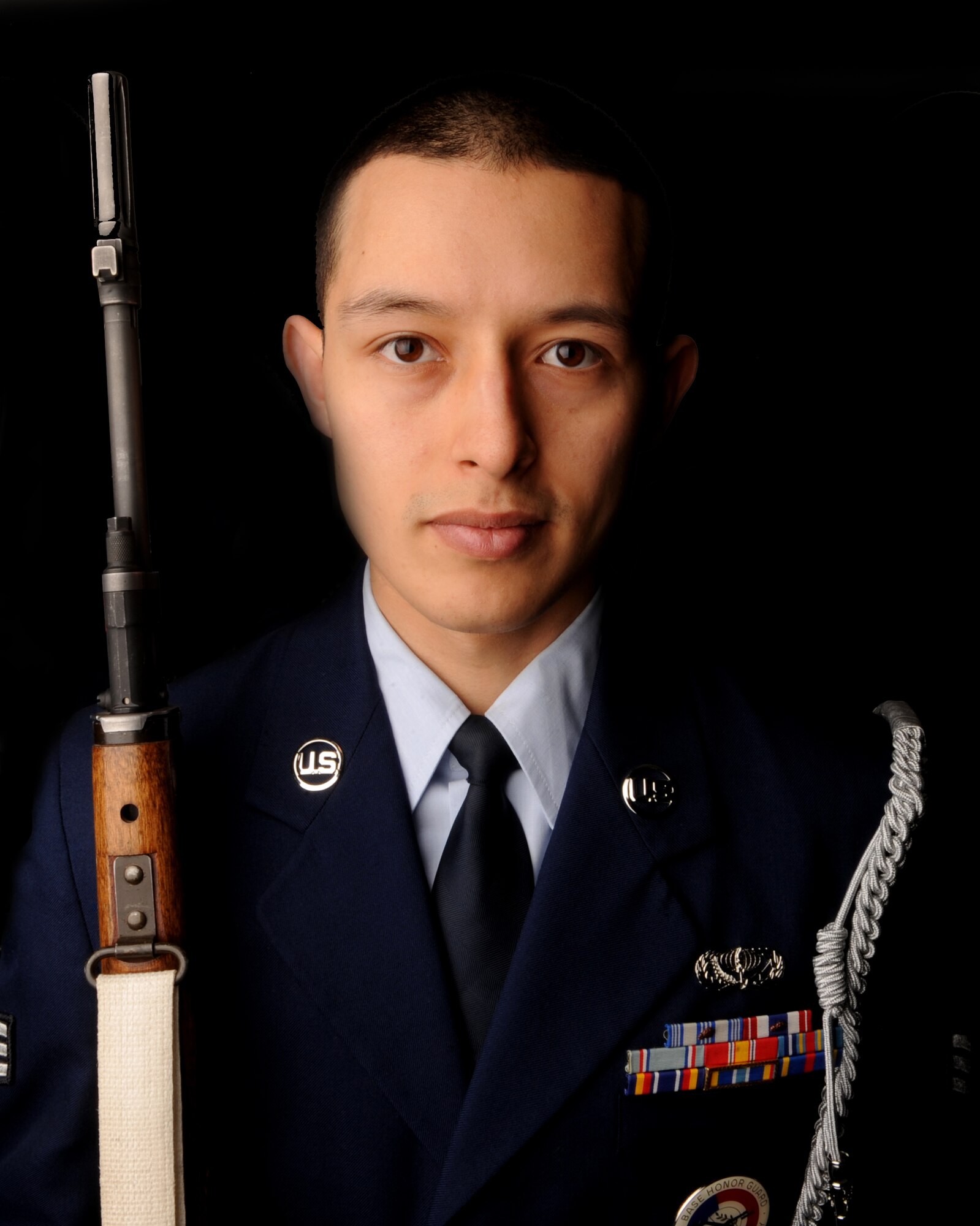 MOUNTAIN HOME AIR FORCE BASE, Idaho – Senior Airman Luis Porrasvargas, 366th Fighter Wing noncommissioned officer in charge of honor guard, poses for a photo March 22. Since May of 1948, the United States Air Force Honor Guard has represented all Airmen to the American public and the world. In order for the base honor guard program to function properly, a minimum of 35 people is required. Due to current deployments and temporary duty assignments the base honor guard has 23 available members. Applications to join the base honor guard can be picked up from your first sergeant.  (U.S. Air Force illustration by Senior Airman Debbie Lockhart)