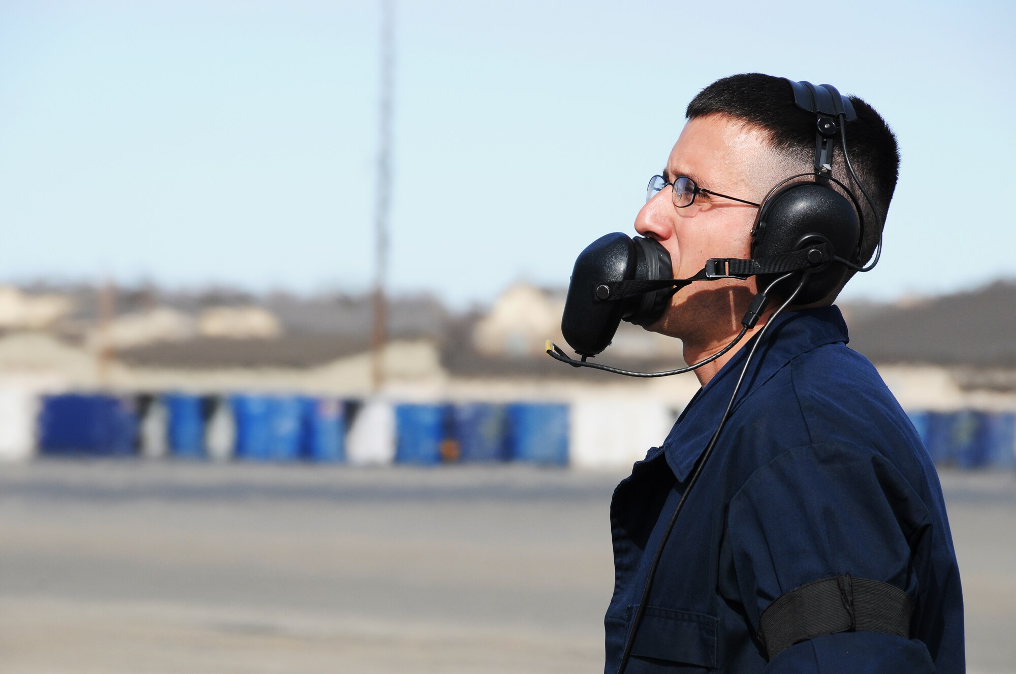 Staff Sgt. Justin Baldivia prepares to launch a jet during RED FLAG-Alaska 11-1 April 25, 2011, Eielson Air Force Base, Alaska. Red Flag-Alaska is a field training exercise that provides joint offensive counter-air, interdiction, close air support, and large force employment training in a simulated combat environment. Sergeant Baldivia is a crew chief assigned to the 80th Aircraft Maintenance Unit. (U.S. Air Force photo/Senior Airman Rachelle Coleman)