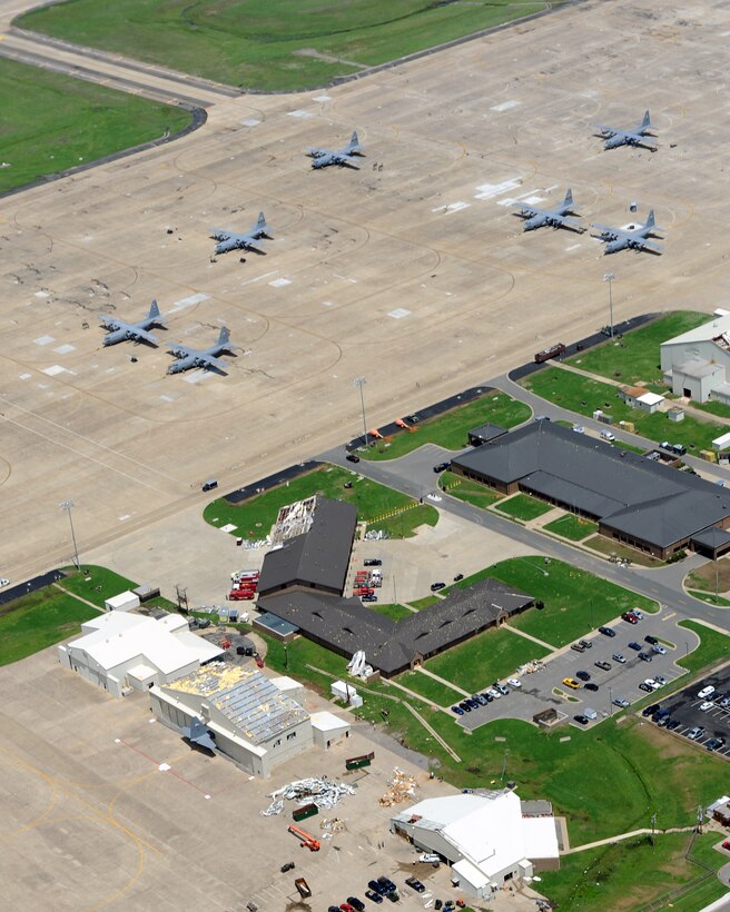 Aerial photography shows damage at Little Rock Air Force Base following ...