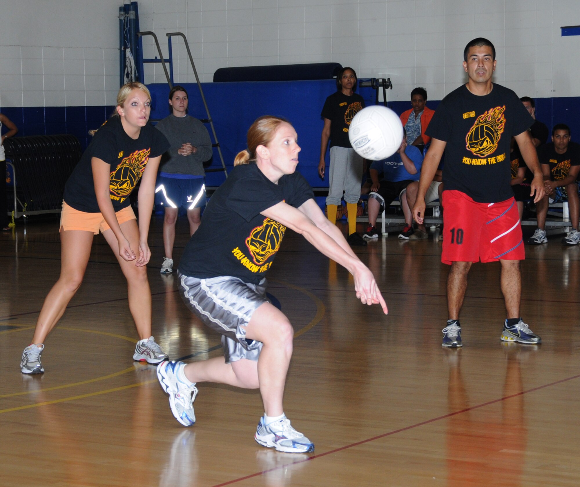 Shelby Tessendorf bumps the ball for the 81st DS during championship play.  (U.S. Air Force photo by Kemberly Groue)