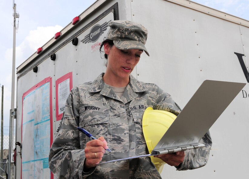 Tech. Sgt. Lisa Wright, 20th Contracting Squadron, looks over a chart for a labor check April 27, 2011. Sergeant Wright is the Warrior of the Week for April 25-29.(U.S. Air Force photo/ Airman 1st Class Daniel Phelps) 

