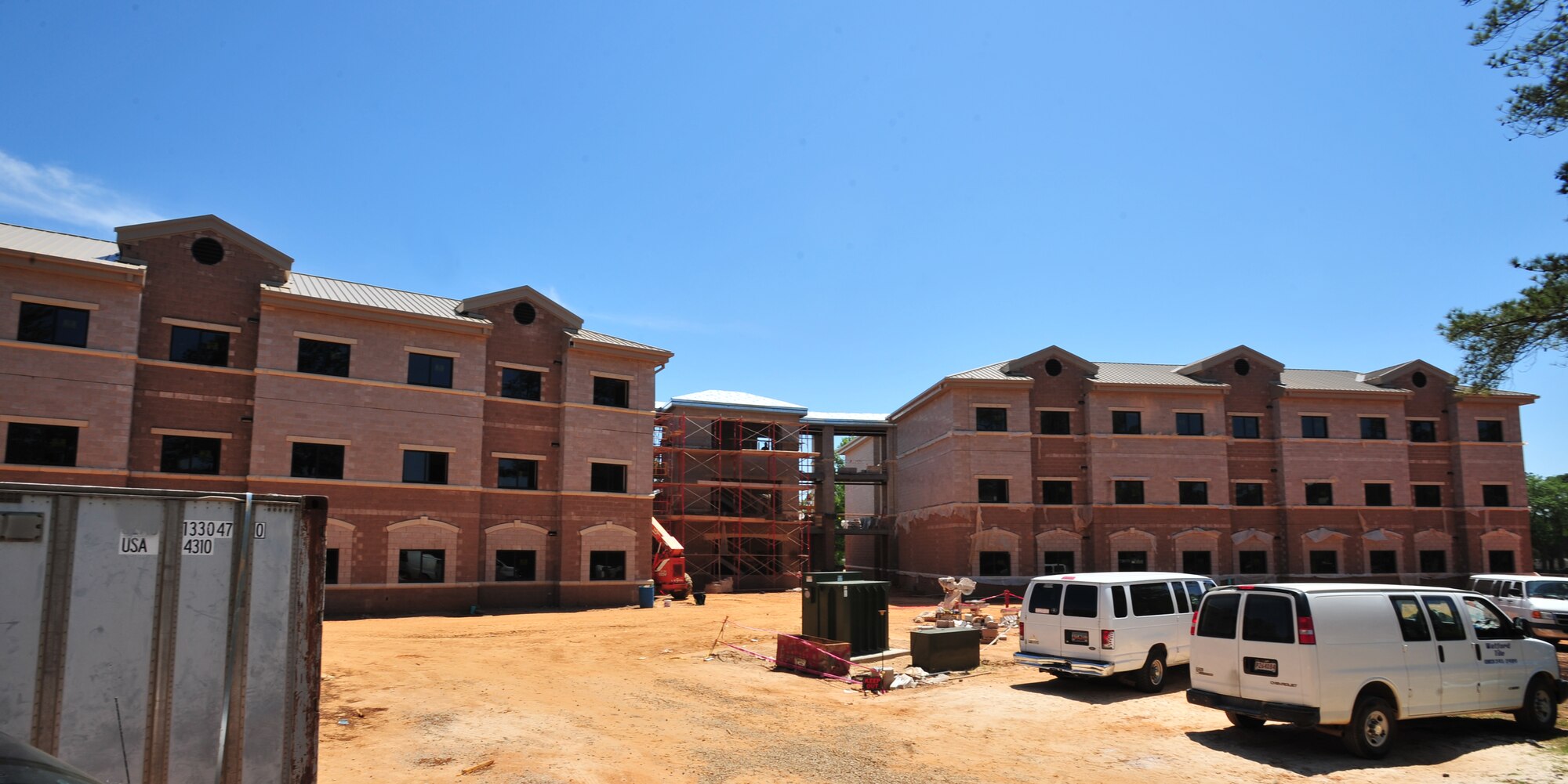 SHAW AIR FORCE BASE, S.C.- Construction is underway for new dormitories. (U.S. Air Force photo/Airman 1st Class Tabatha Duarte (Released))