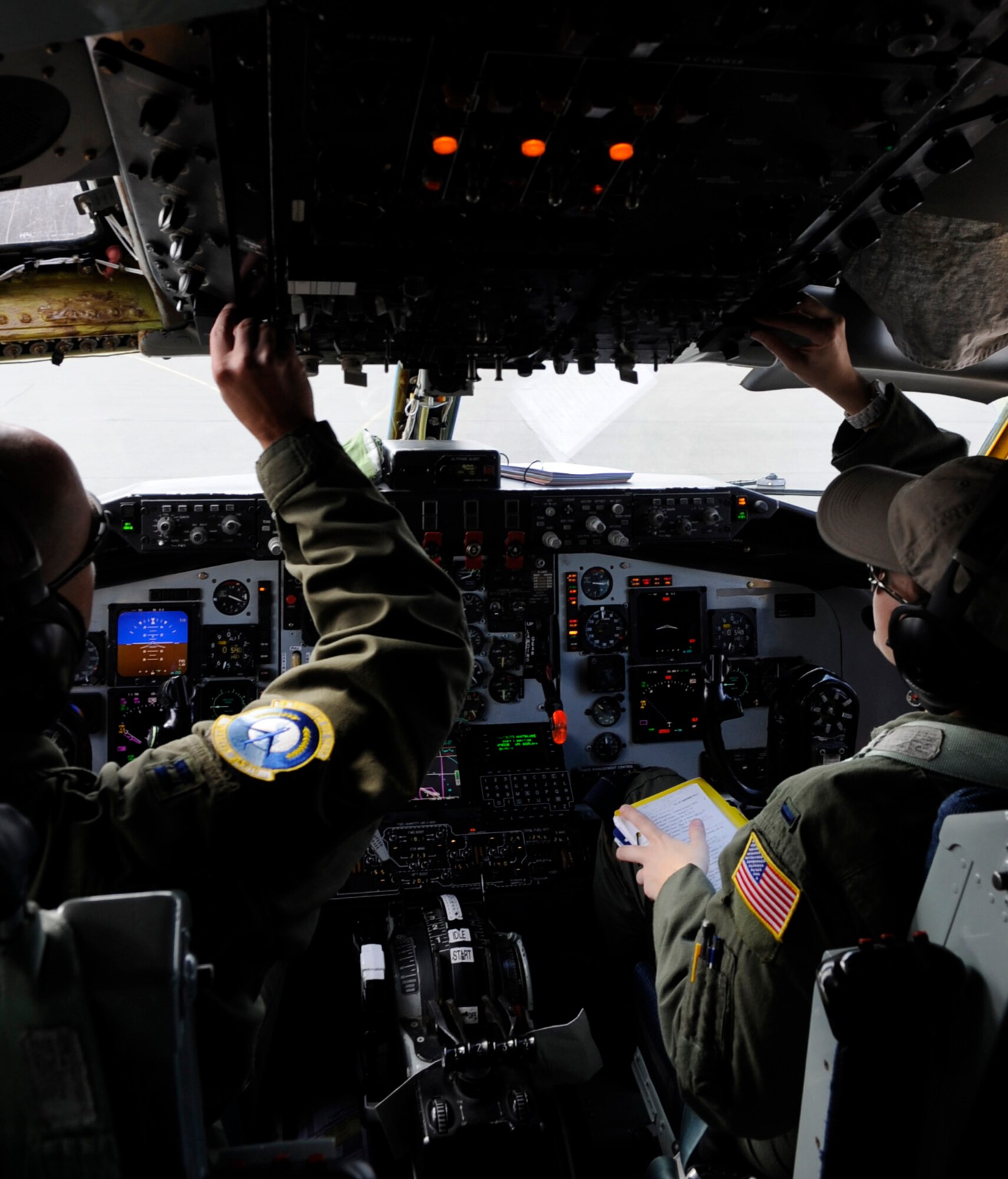 Capt. Rob Akman and 1st Lt. House execute preflight inspections prior to aircraft departure during RED FLAG-Alaska 11-1 April 26, 2011, Eielson Air Force Base, Alaska. RF-A is a Pacific Air Forces-directed field training exercise for United States and allied forces to train under simulated air-combat situations. Captain Akman and Lieutenant House are pilots assigned to the 126th Air Refueling Wing, 906th Air Refueling Squadron, Scott Air Force Base, Ill. (U.S. Air Force photo/Airman 1st Class Laura Goodgame)