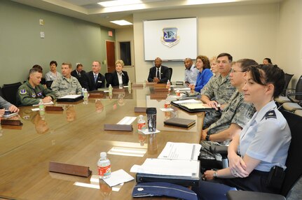 Dr. Clifford Stanley, Under Secretary of Defense for Personnel and Readiness, attends an Air Force Personnel Center mission brief during a visit to Randolph Air Force Base, Texas, April 27.(U.S. Air Force photo/Melissa Peterson)