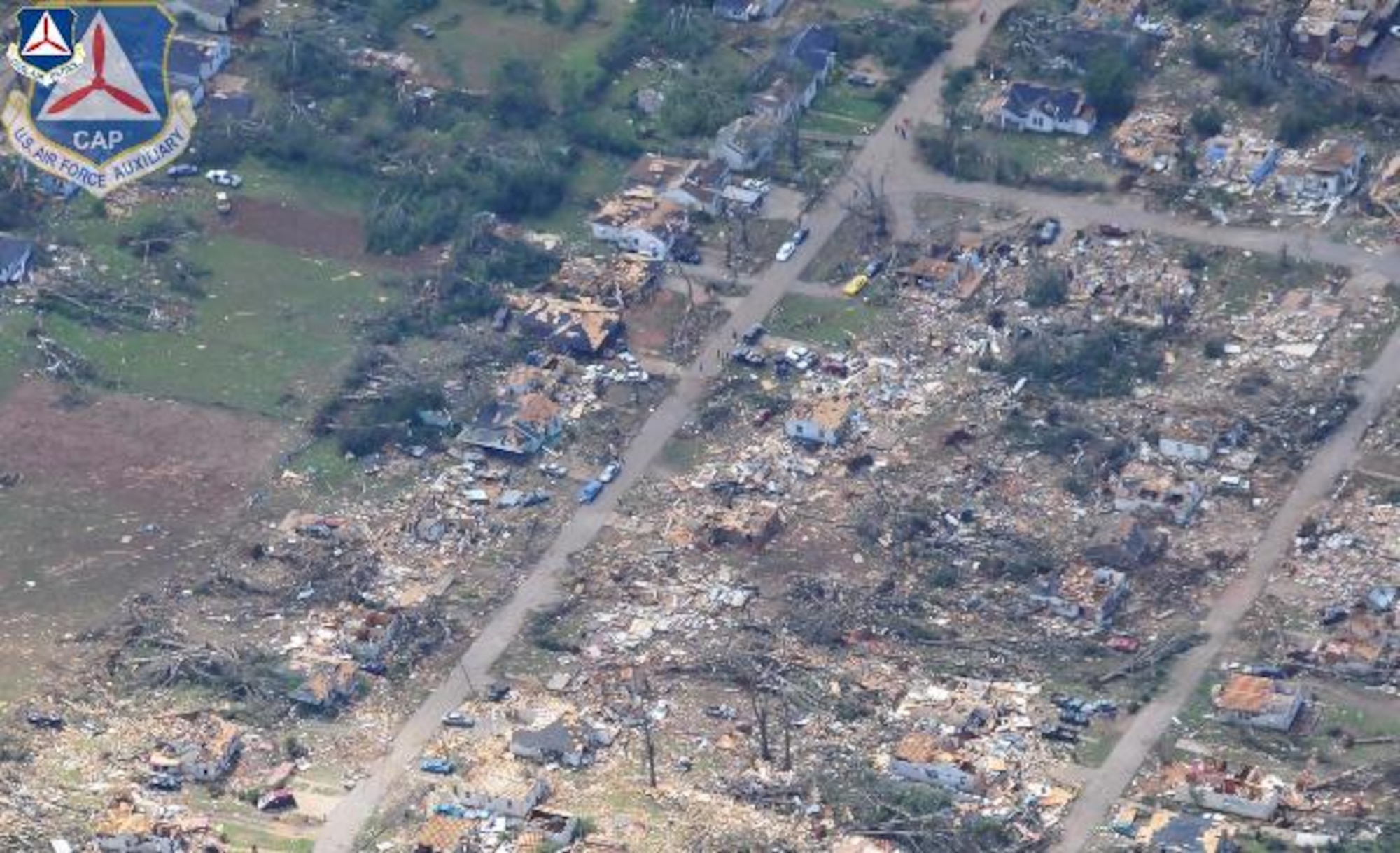 The Civil Air Patrol, flying as the Air Force Auxiliary, took this image in Tuscaloosa County in Alabama April 29. Tornadoes devastated the Southeast April 27, killing more than 300 people and causing extensive property damage. The AFAUX is flying in support of first responders and state and local officials as they assess the damage to the region. (Courtesy photo)