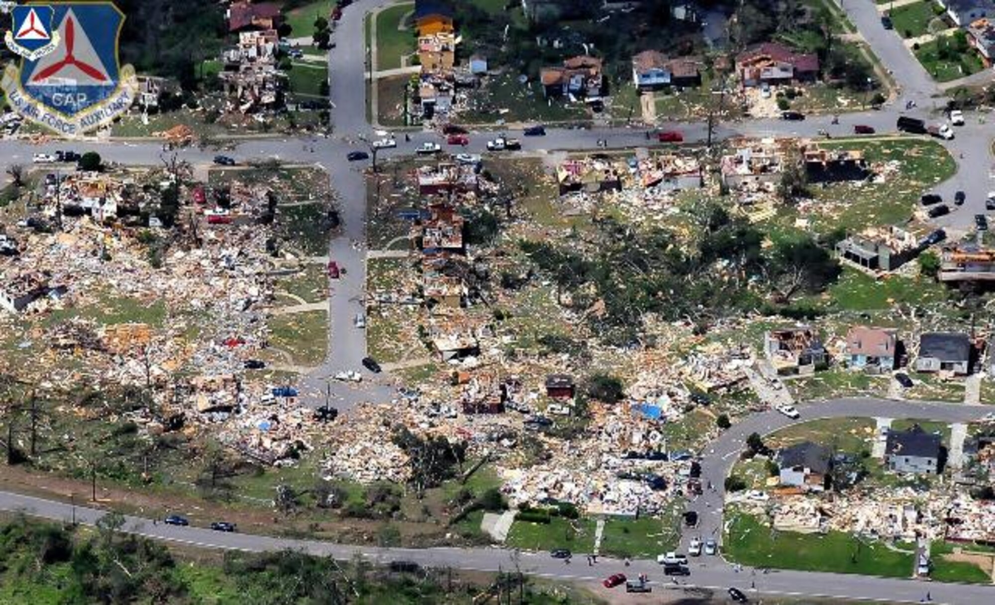 The Civil Air Patrol, flying as the Air Force Auxiliary, took this image in Jefferson County in Alabama April 29. Tornadoes devastated the Southeast April 27, killing more than 300 people and causing extensive property damage. The AFAUX is flying in support of first responders and state and local officials as they assess the damage to the region. (Courtesy photo)