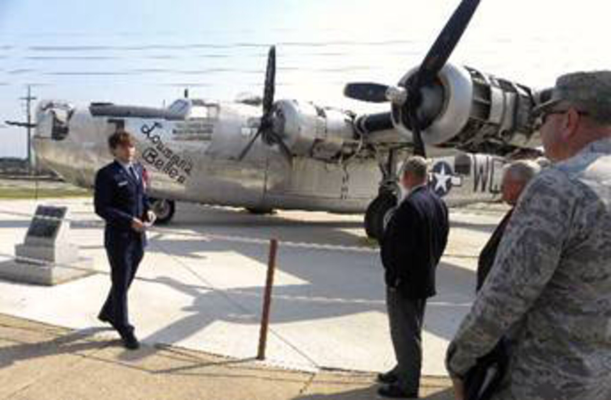Cadet Col. Ethan Hay, Parkway High School Junior ROTC, provides an overview briefing on the B-24 at the 8th Air Force Museum Airpark at Barksdale Air Force Base, La., April 19, as part of the museum new Partners In Education Program. (U.S. Air Force photo/Tech. Sgt. Marcus McDonald)(RELEASED)