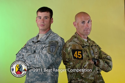Master Sgt. Jamie Newman (right) and Army Sergeant 1st Class Jonathon Blitz earned ninth place in the 2011 Best Ranger Competition. (Army photo/John D. Helms)