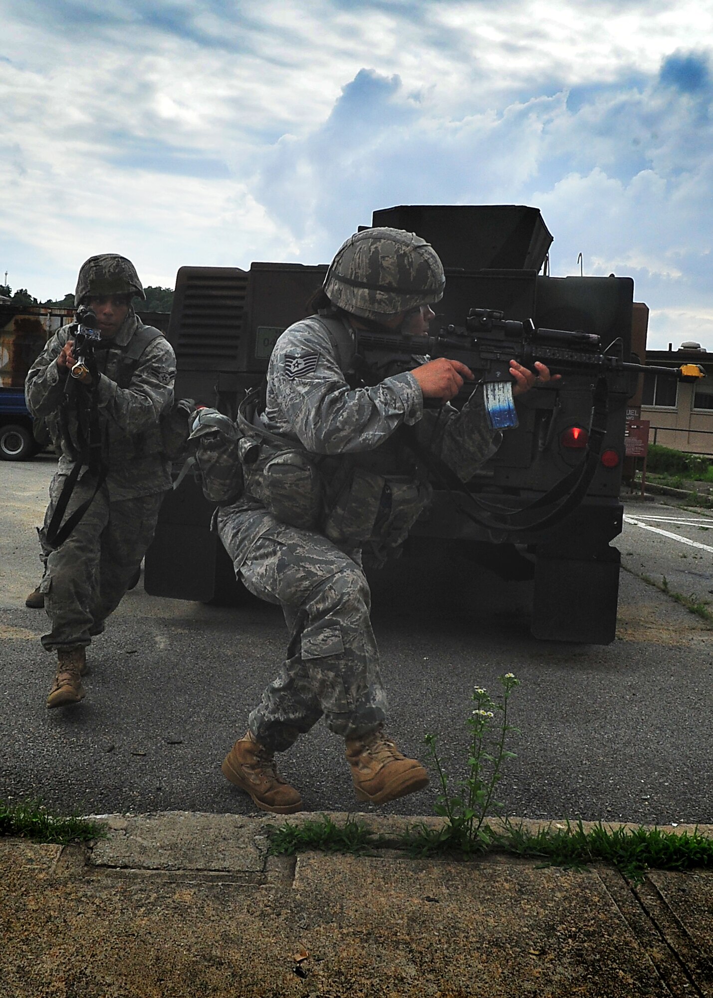 During the Combat Readiness Course, 51st Security Forces and Republic of Korea Air Force members were challenged, when an airman from [their] quick reaction team was captured and held hostage.  This is just one of many scenarios given while successfully completing the extensive course.  The Airmen executed troop movement maneuvers, communication tactics, contact left/right, room clearing and hostage extraction.  Security Forces members are responsible for ensuring the safety of bases, weapons, property and personnel from hostile forces.  (U.S. Air Force Photo by/Staff Sgt. Daylena Gonzalez)