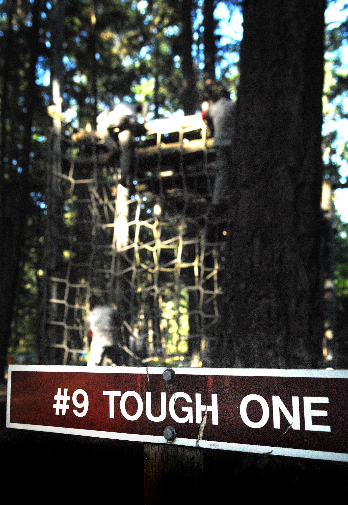 647th Security Forces Squadron Airmen climb obstacle #9, "The Tough One," during the 2011 Air Mobility Rodeo at Joint Base Lewis-McChord, Wash., July 28. They are stationed at Joint Base Pearl Harbor-Hickam, Hawaii. (U.S. Air Force photo by Staff Sgt. Carolyn Herrick)