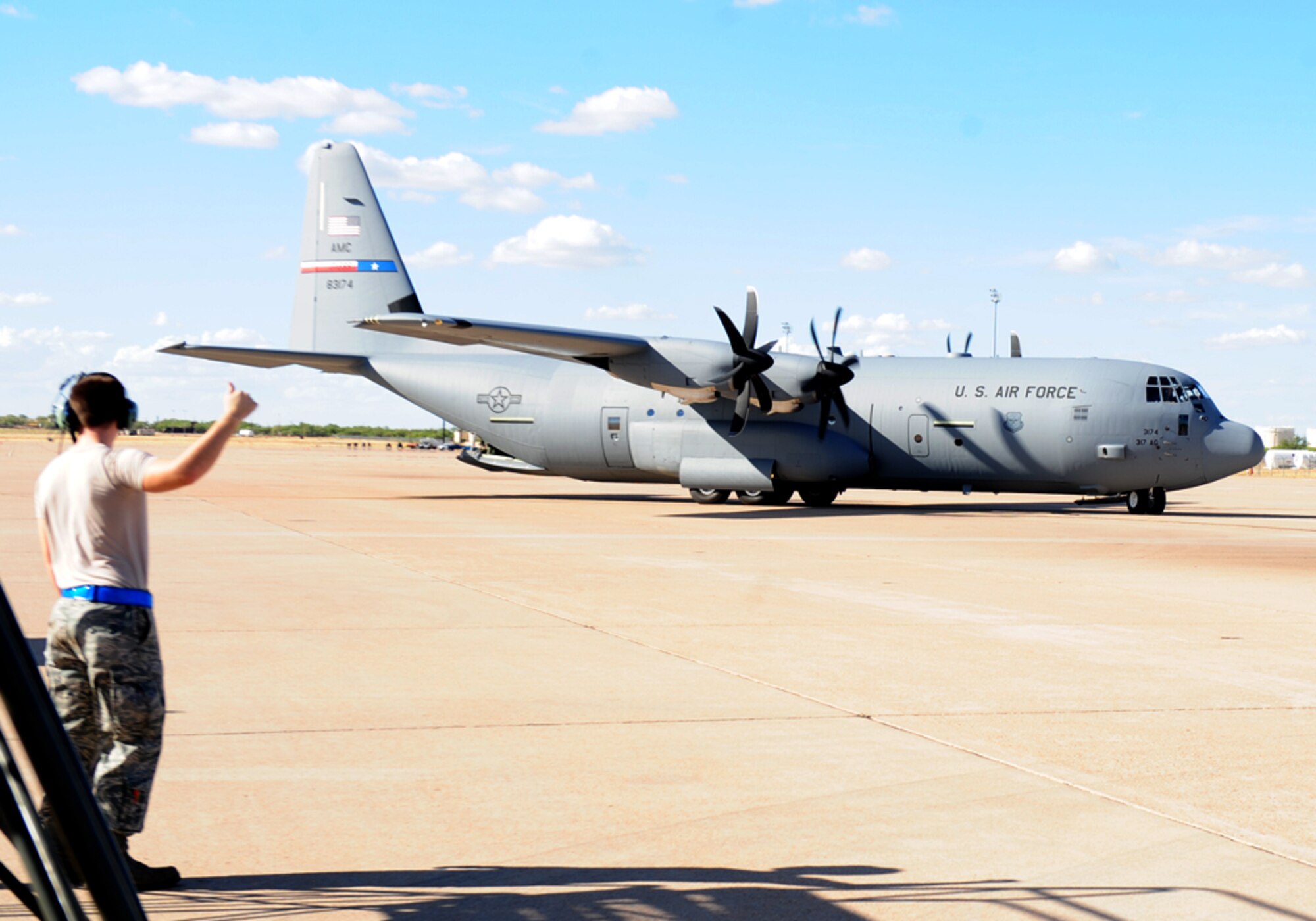 Dyess Airmen return to Dyess AFB, Texas July 30, 2011from the Air Mobility Command Rodeo on a C-130J. Dyess was one of 52 U.S. Air Force bases and 31 foreign countries to compete in the biennial event. (U.S. Air Force photo by/ Senior Airman Chelsea Browning/Released)