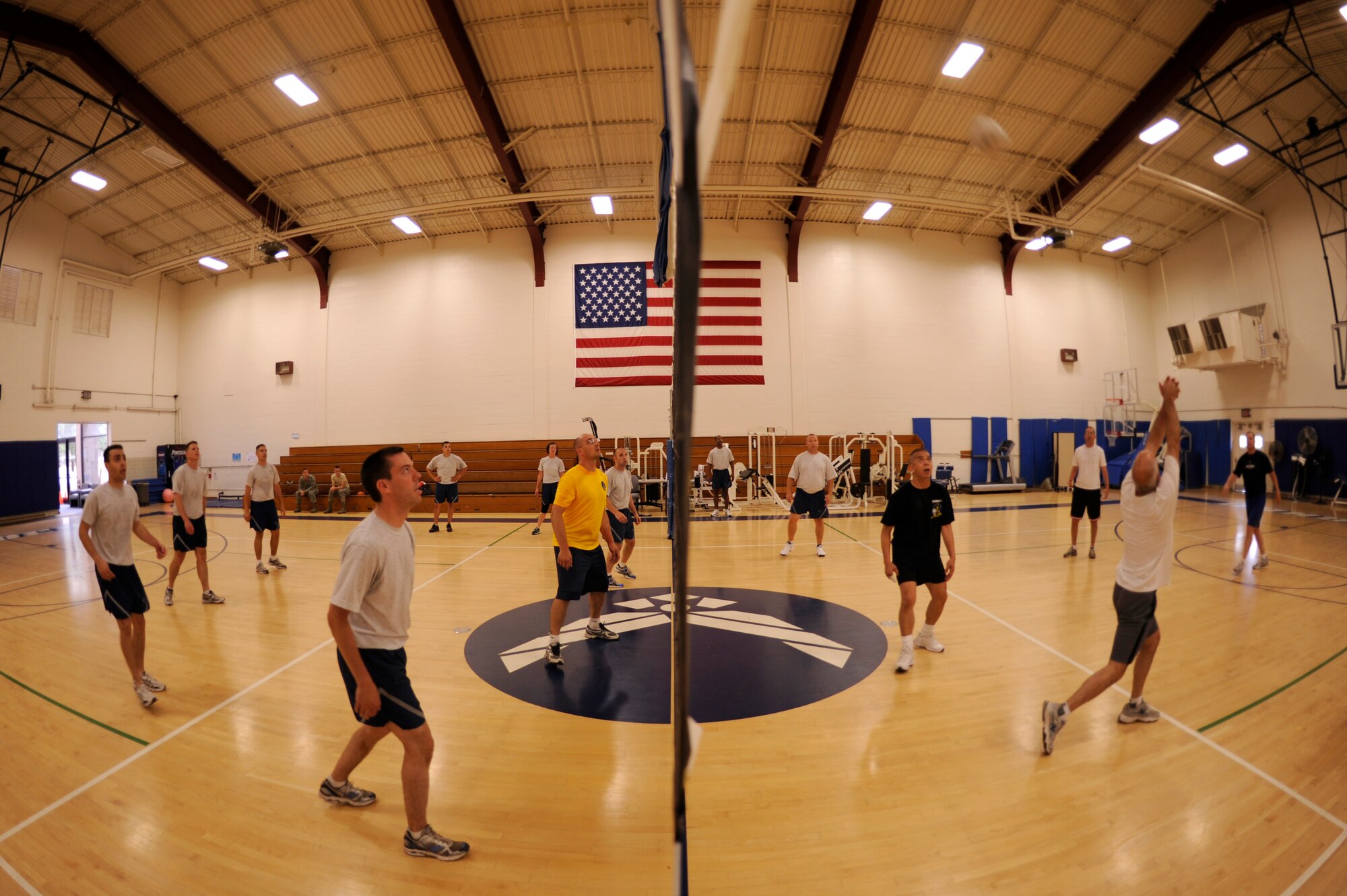 VANDENBERG AIR FORCE BASE, Calif. – A poised CGO team prepares to volley back to base leadership here Friday, July 29, 2011. Vandenberg leadership faced off against Air Force lieutenants in a friendly athletic competition called Birds versus Bars. (U.S. Air Force photo/ Staff Sgt. Andrew Satran) 