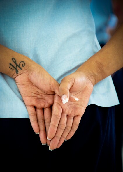 An Airman stands at parade rest during a change of command ceremony at Eglin Air Force Base, Fla.  (U.S. Air Force photo/Samuel King Jr.)