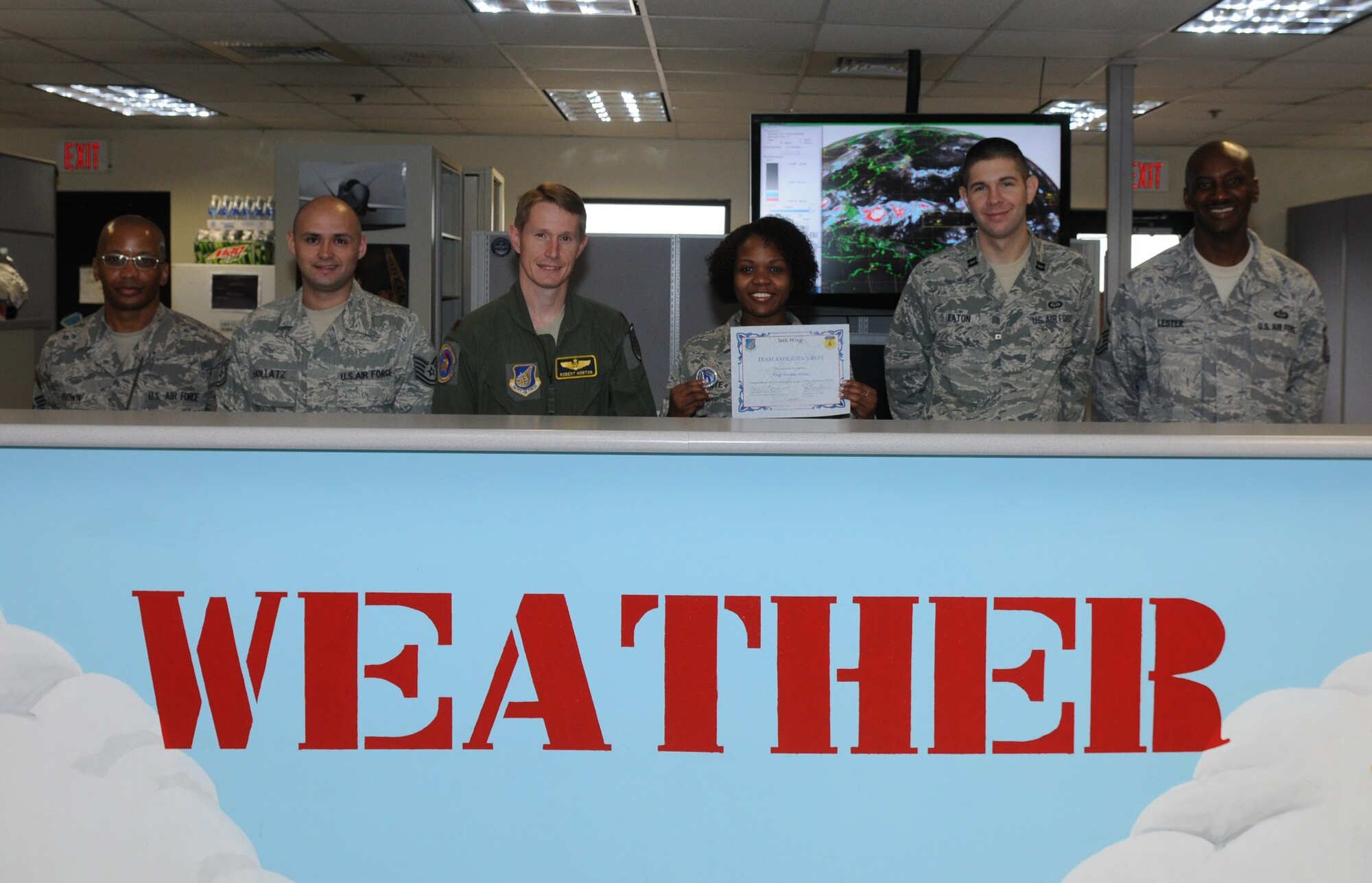 Tech. Sergeant Vernee White, 36th Operations Support Squadron, Weather Flight, noncommissioned officer in charge of Mission Weather was awarded Team Andersen’s Best here, July 27.