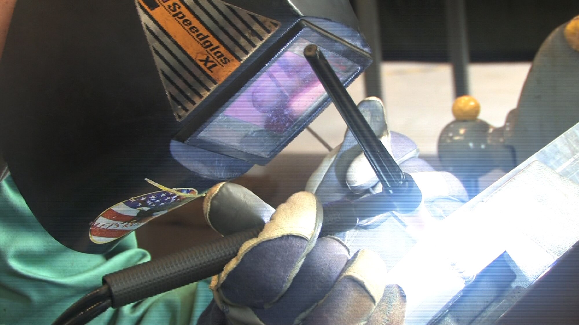 Staff Sgt. David Larva, 934th aircraft metal technologist, welds a Civil engineer gate door while on seasoning training.  Seasoning training gives Reservists who are recent technical school graduates the chance to receive on the job training for up to 90 days. (Air Force Photo/Wendy Cormier) 