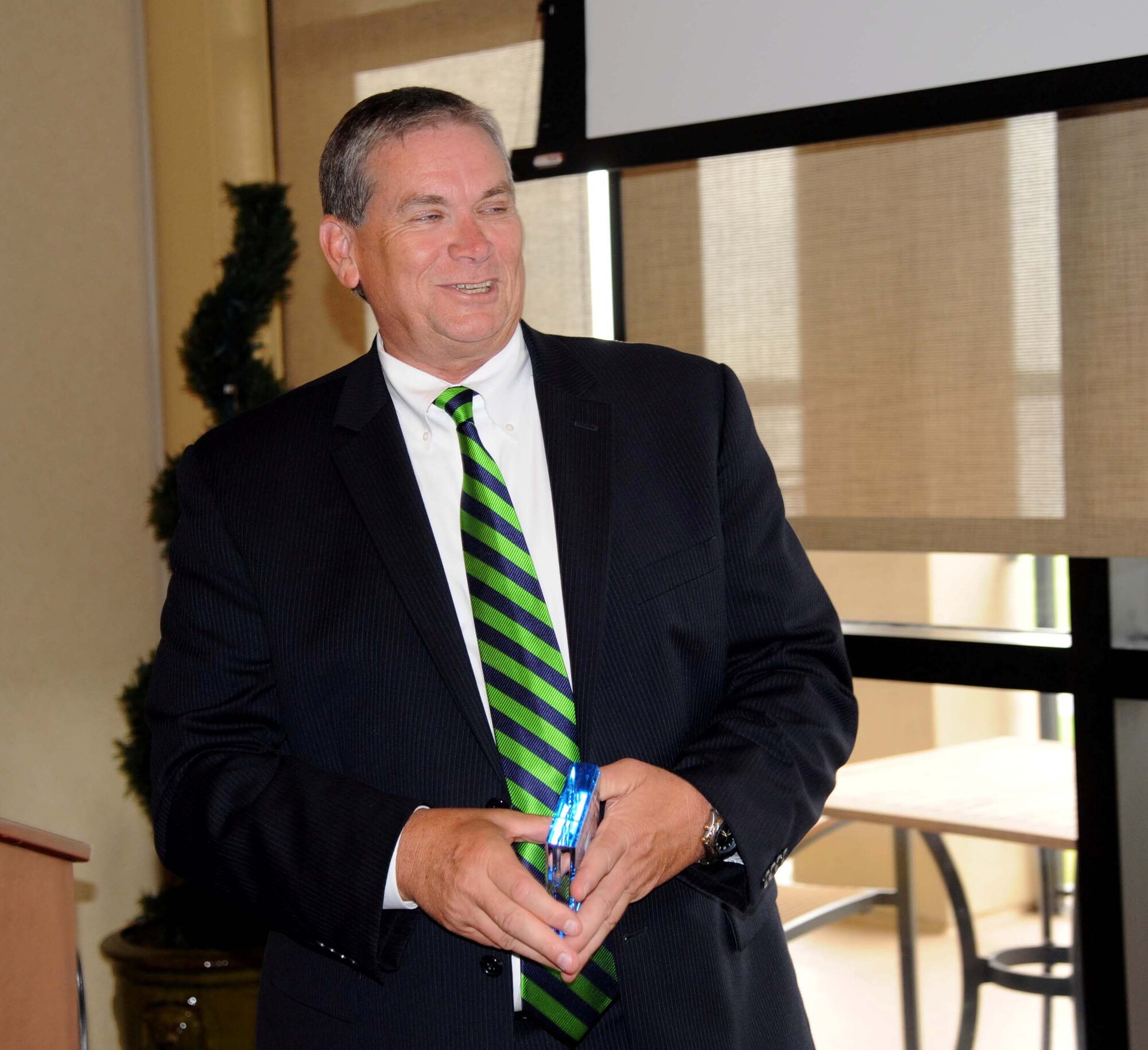 Jim Christy, Department of Defense Cyber Crime Center director of futures exploration, spoke July 28 at the Bay Breeze Event Center. Christy is a retired special agent with more than 39 years of federal service specializing in computer crime investigations.  In May, the top graduate in the Air Force’s new cyber defense operations career field taught at Keesler was awarded the Jim Christy Award.  (U.S. Air Force photo/Staff Sgt. Kimberly Moore)