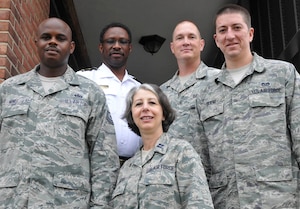 From left to right, Tech. Sgt Freddie Mims, 11th Civil Engineer Squadron SABER project manager; Mr. Chris Parks, 11th CES assistant fire chief; Capt. Deb Santos, 779th Medical Group disease manager; Master Sgt. Paul Grugin, 11th CES first sergeant and Senior Airman Mauro Bueno, 11th CES power production apprentice. They represent five of the 11 warriors of the week who organized and executed this year’s 1st Annual Motorcycle Safety Day. Simplified acquisition (Photo by Bobby Jones) 