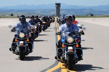 Motorcyclists ride down the runway at Ellsworth Air Force Base, S.D., Aug. 10, 2010 during last year’s Dakota Thunder Run. Registration for the 2011 event begins at 7:30 a.m. Aug. 9, 2011 at the Box Elder Police Department. (U.S. Air Force photo/Airman 1st Class Anthony Sanchelli/Released.)