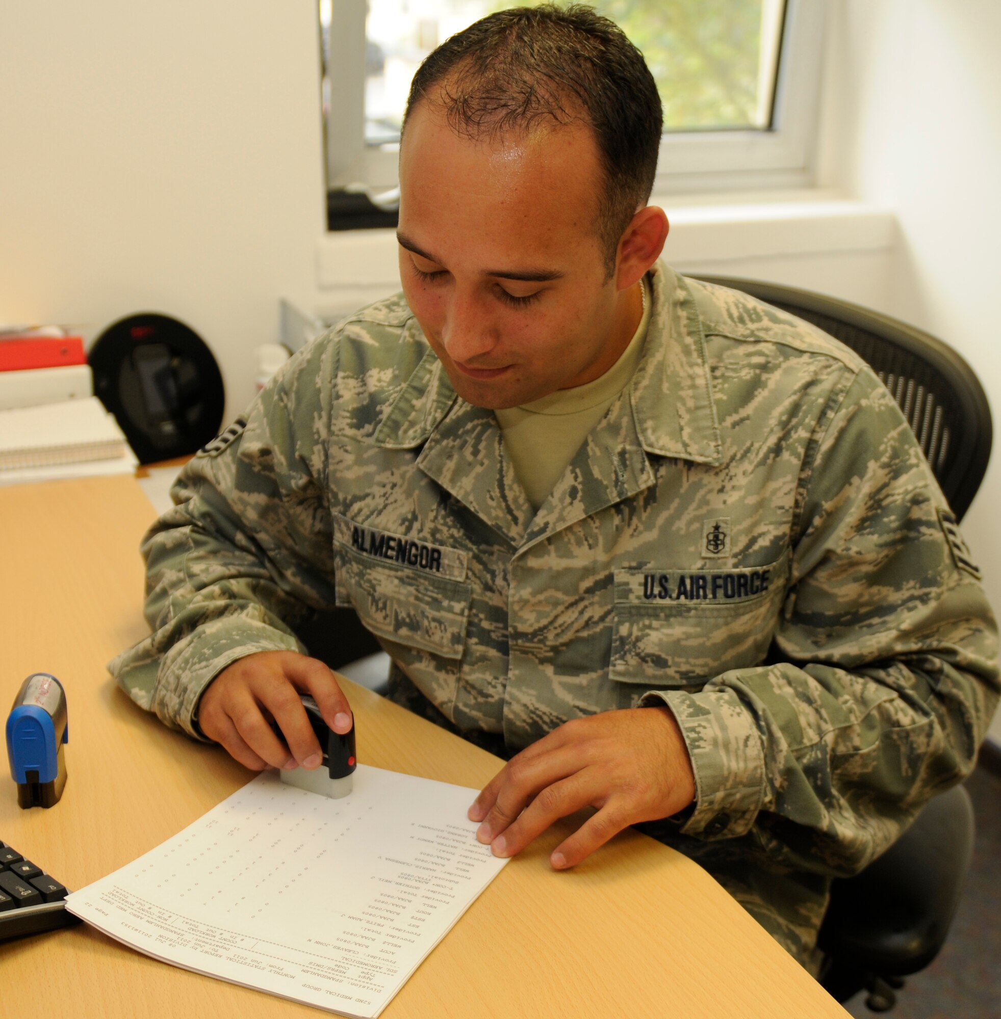 SPANGDAHLEM AIR BASE, Germany –Staff Sgt. Edgar Almengor, 52nd Medical Support Squadron NCO in charge of medical service account, is the Super Saber Performer for the week of August 1-5.