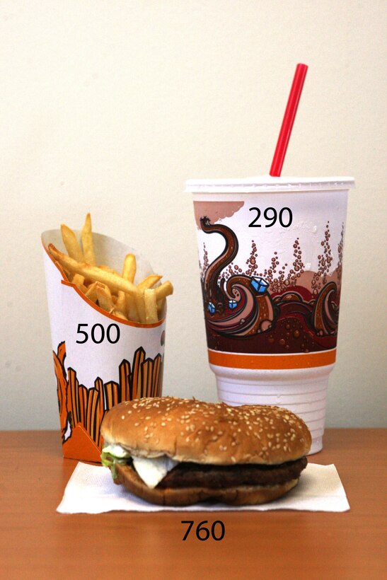 The average “large” order at a fast food hamburger restaurant averages around 1,550 calories – more than half of the recommended daily calorie diet.