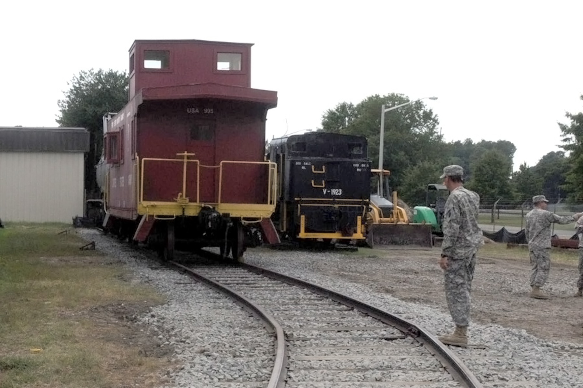 The caboose, on this “staging spur” as it’s called, had been used by the Army for training, and was given to the Army Transportation Museum on Fort Eustis. . It took nearly two dozen reservists from the Midwest almost three weeks to lay the 572 feet of railway to move new additions to the museum into place.(U.S. Army photo by Toni Guagenti)