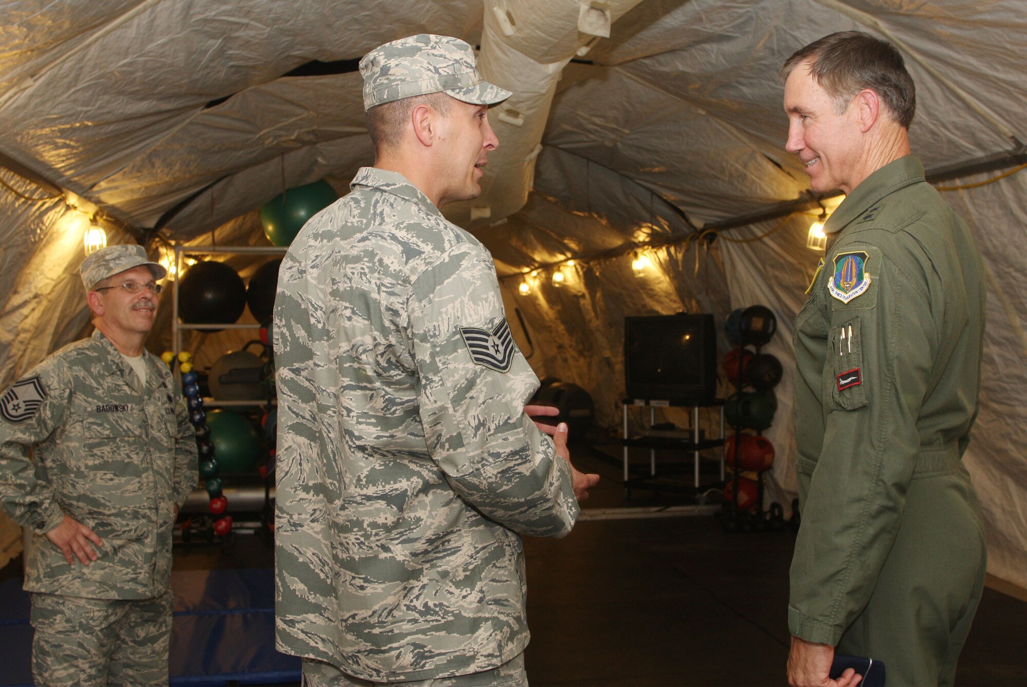 The staff of Air Force Reserve Command/Force Support Combat Training Center discuss the training offered in the services program Aug. 2. (U.S. Air Force Photo/Don Peek)