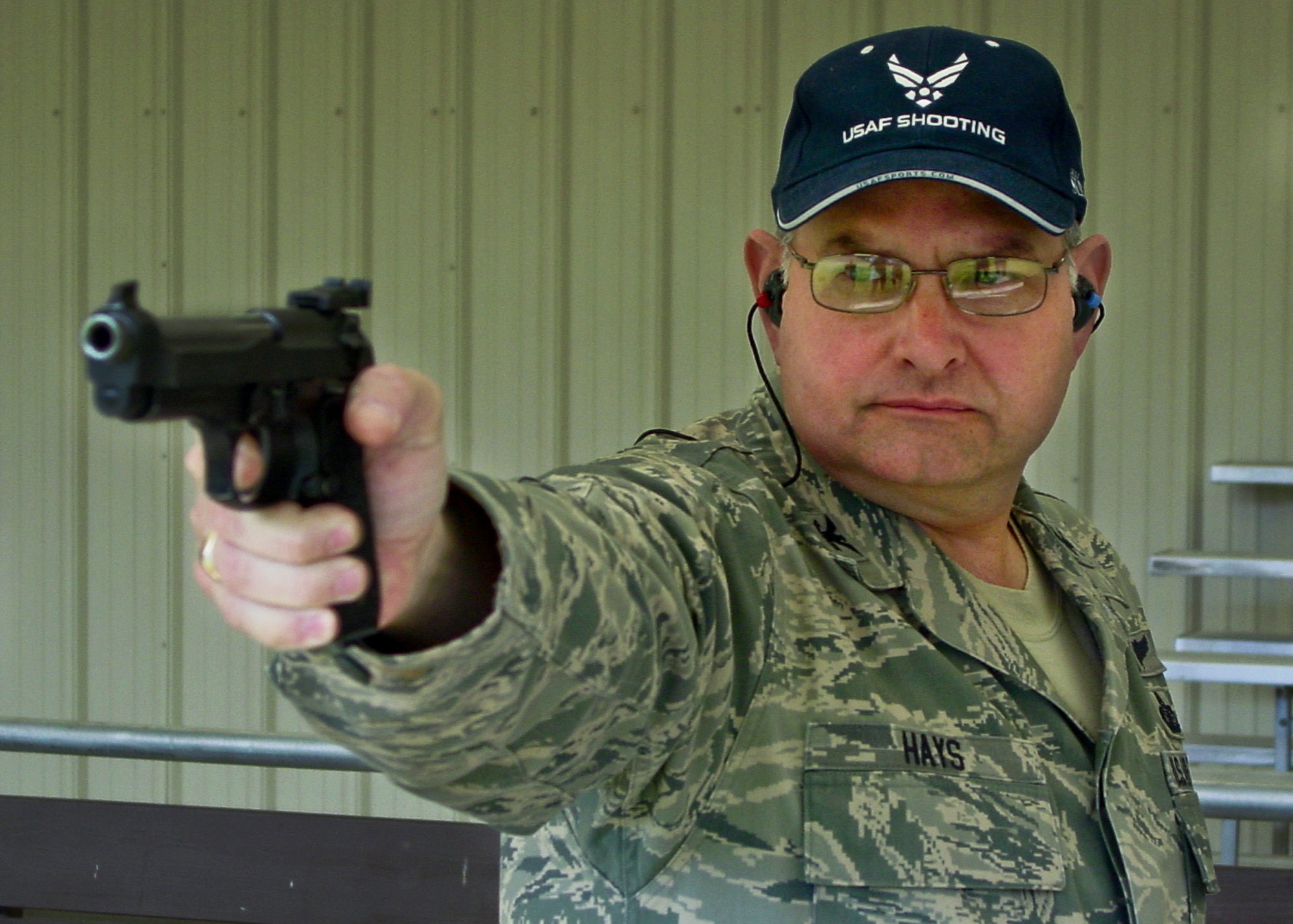 Colonel Mark Hays, the Armament Directorate deputy director, is also a member of the Air Force National Pistol Team.  He recently won the 2011 High Air Force competitor at the 51st Inter Service Pistol Championships at Fort Benning, Ga. in June; the 2011 General Curtis LeMay trophy for Highest Air Force Individual Service Pistol Competitor and the 2011 General Carl Spaatz trophy for the Highest Air Force Scoring Individual competitor in the National Trophy Pistol Team Matches, at the National Pistol Championship at Camp Perry, Ohio in July for the second consecutive year.  (Courtesy photo)