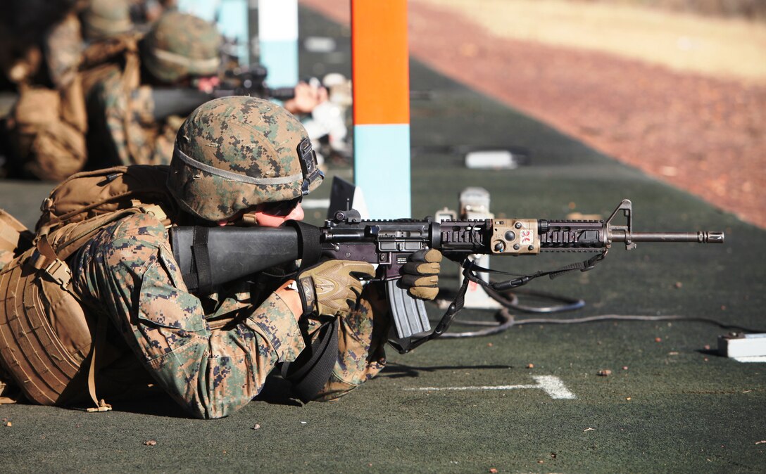 U.S. Marines with Company F., Battalion Landing Team 2nd Battalion, 7th Marines, 31st Marine Expeditionary Unit, fire weapons during a timed squad competition drill held at the culmination of bilateral exercise Raider Dawn.  This exercise increases interoperability and mutually benefits the U.S. and Australian armed services by giving them an opportunity to learn from each other.  The 31st MEU is the only continually forward-deployed MEU, and remains the United States’ force-in-readiness in the Asia-Pacific region.