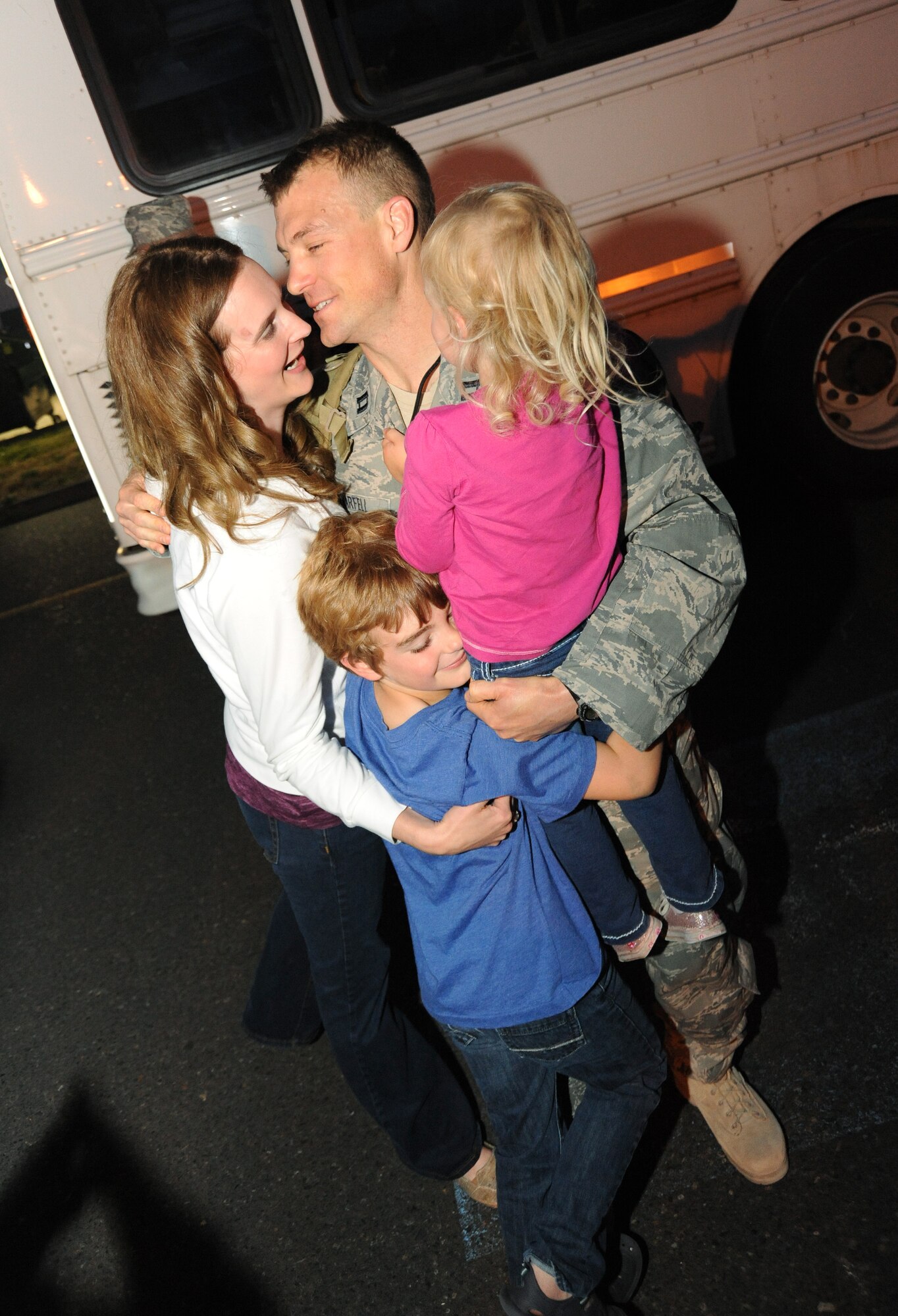 Oregon Air National Guard Capt. Zachary Marfell of the 116th Air Control Squadron is welcomed home by family and friends at the Portland Air National Guard Base, Portland, Ore., on July 20, 2011. Members of the 116th ACS, based out of Camp Rilea, Ore. have just returned from a four-mouth deployment to the Middle East. (U.S. Air Force photo by Tech. Sgt. John Hughel, 142 Fighter Wing public affairs) 

