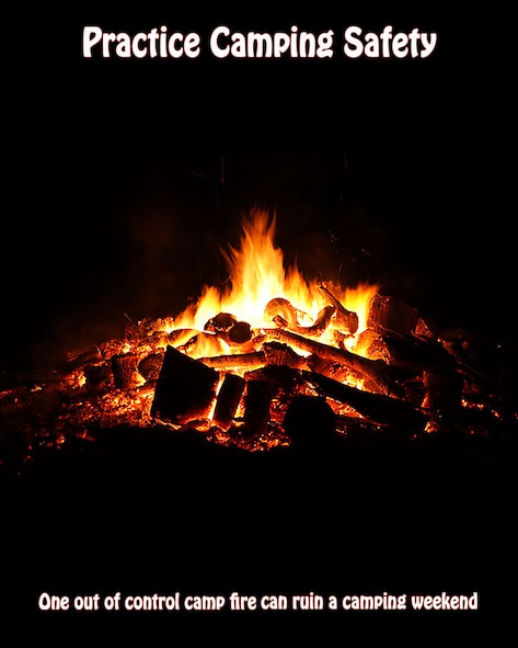 According to the U.S. Department of Agriculture Forest Service, escaped campfires are the leading human cause of wildfires. While managing a campfire, proper safety steps should be followed. Some other safety precautions campers should implement while camping are physical safety, avoiding wild animals, using insect repellent and preventing temperature related illnesses. (U.S. Air Force illustration by Airman 1st Class Joshua Green/Released)