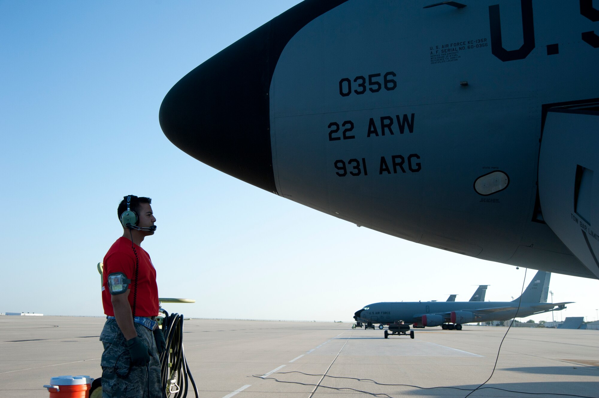 Tech. Sgt. Richard Jay, 22nd Aircraft Maintenance Squadron  electrical and environmental craftsman and Team McConnell RODEO 2011 team member, performs a preflight check on a KC-135 Stratotanker at McConnell Air Force Base, Kan., prior to leaving McConnell for RODEO 2011, July 23, 2011.  Jay and 23 McConnell Airmen competed in the competition. The maintenance team won the award for the Best Preflight Team. RODEO, an Air Mobility Command competition, was first held in 1962 and has become the place to test mobility Airmen's skills. (U.S. Air Force photo/Airman 1st Class Armando A. Schwier-Morales)