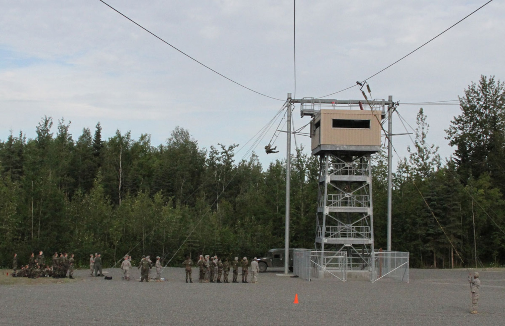 ROTC students wait their turn to exit the 34-foot Airborne Sustainment Training tower.  (U.S. Army photo/Staff Sgt. Jason Epperson)
