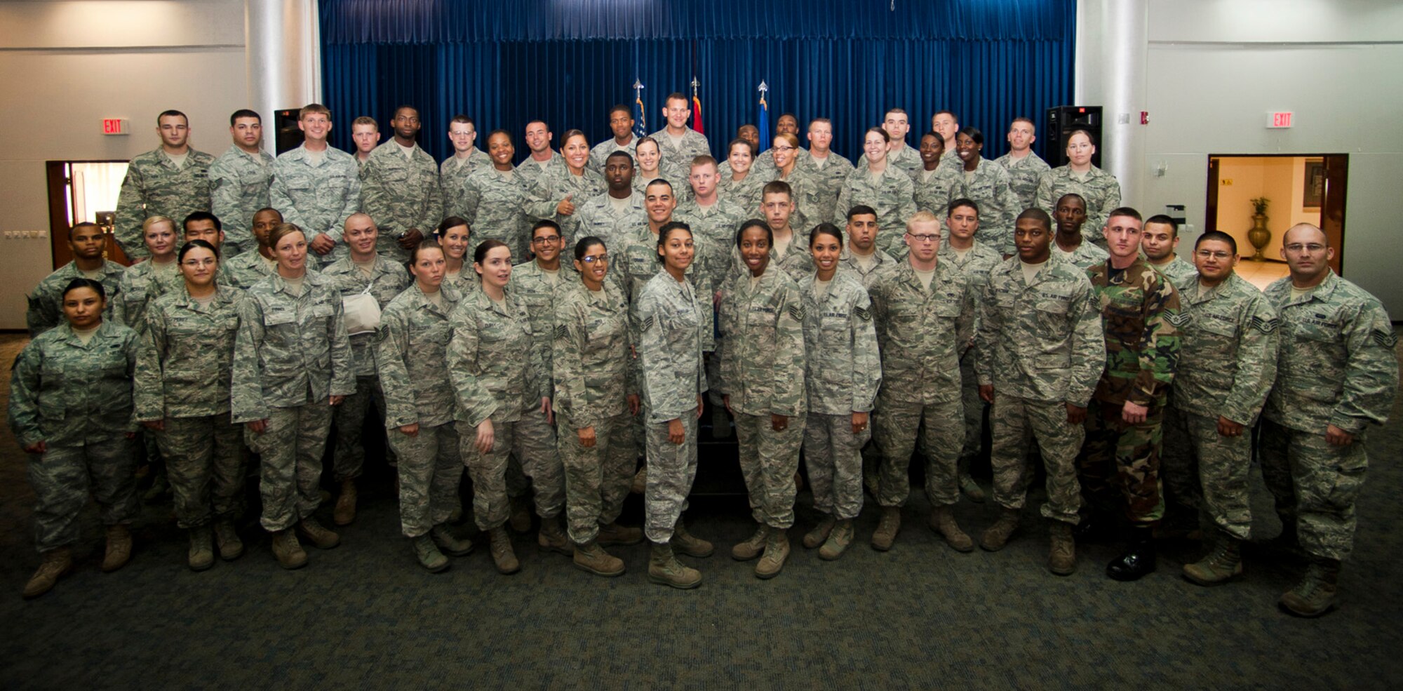 Fifty-three of Team Incirlik’s staff sergeant selects pose for a group photo during a recognition ceremony at the Club Complex Aug. 5, 2011, at Incirlik Air Base, Turkey. Overall, 96 Incirlik Airmen were selected for promotion to staff sergeant. (U.S. Air Force photo by Tech. Sgt. Michael B. Keller/Released)