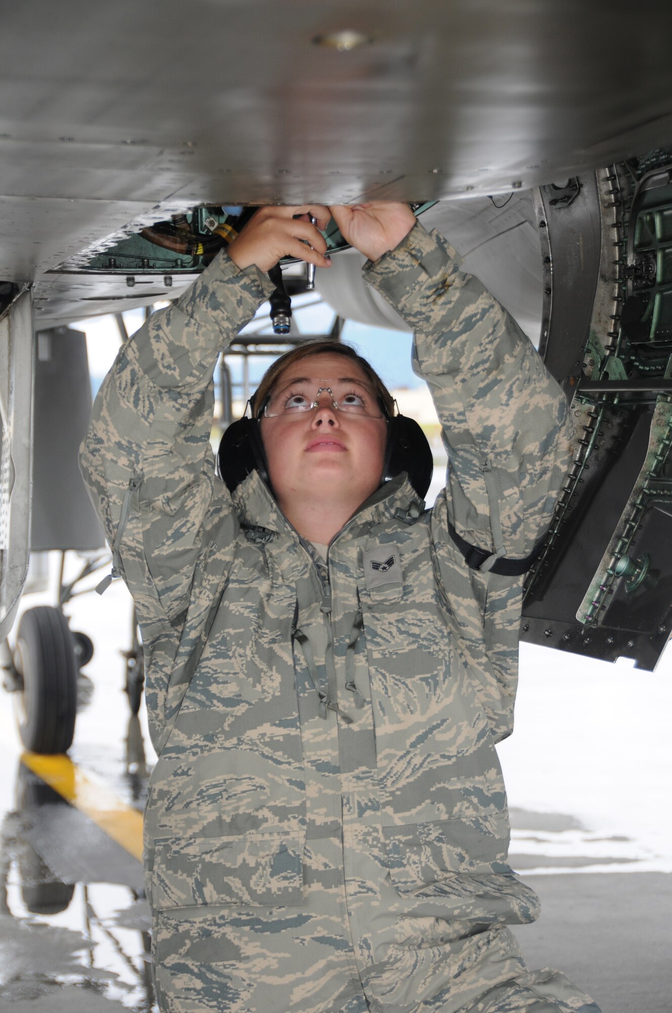Senior Airmen Lauren Wundt of the 104th Fighter Wing Engine Shop replaces a switch while deployed to Joint Base Elmendorf-Richardson, Alaska. (U.S. Air Force Photo by: Technical Sergeant, Anthony M. Mutti)