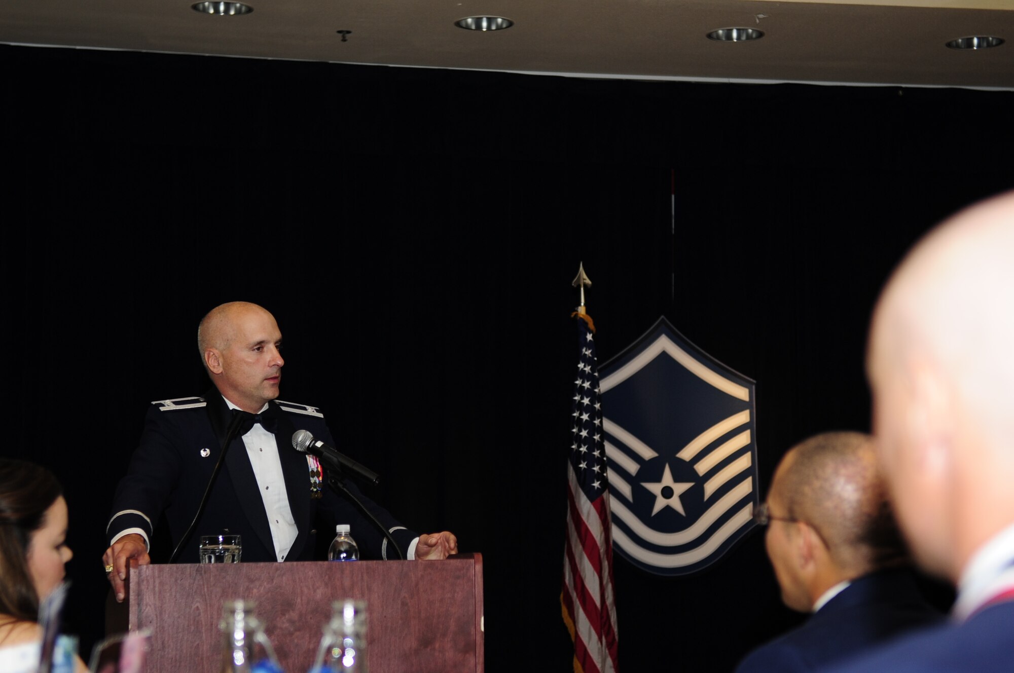VANDENBERG AIR FORCE BASE, Calif. – Col. Richard Boltz, the 30th Space Wing commander, speaks during the Senior Non-Commissioned Officer Induction Ceremony at the Pacific Coast Club here Friday, Aug. 5, 2011. The ceremony allows leadership, peers and family members to celebrate the Inductees accomplishments. (U.S. Air Force photo/Senior Airman Lael Huss)