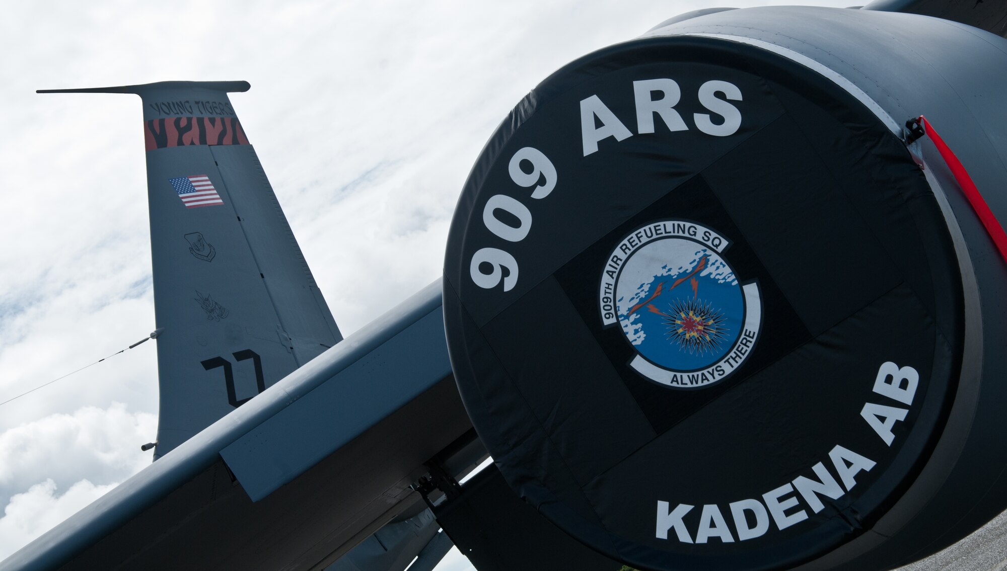 Andersen Air Force Base, Guam--A 909th Air Refueling Squadron KC-135 is parked here during an evacuation precaution during typhoon season in the Pacific Ocean. The 909th ARS provides combat-ready KC-135 tanker aircrews to support peacetime operations and all levels of conflict in the Pacific theater. The 909th ARS deploys worldwide, executing contingency and strategic war plan operations. They are the Pacific Air Forces' "lead force" for air refueling U.S. and allied aircraft during all contingencies. (U.S. Air Force photo by Staff Sgt. Alexandre Montes)