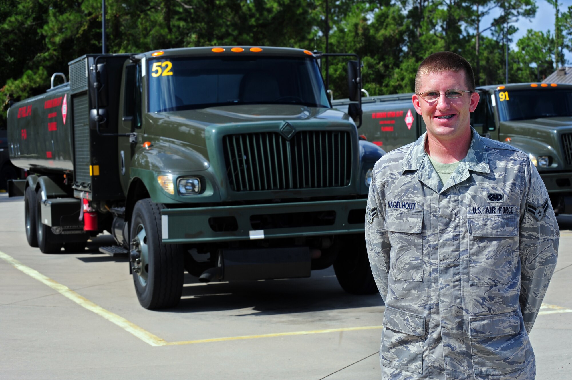 Airman 1st Class Jess Nagelhout, 1st Special Operations Logistics Readiness Squadron fuels distribution journeyman, was selected for this month's Tip of the Spear spotlight at Hurlburt Field, Fla., Aug. 9, 2011. (U.S. Air Force photo by Airman 1st Class Caitlin O'Neil-McKeown)