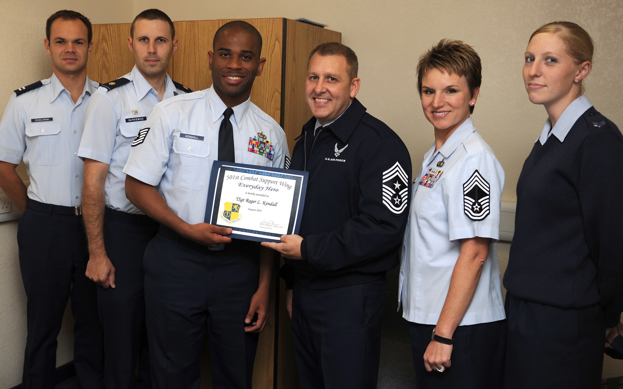 RAF ALCONBURY, United Kingdom - Tech. Sgt. Roger Kendall, 423rd Security Forces Squadron NCOIC of Police Services, was named the August 501st Combat Support Wing Everyday Hero from the 423rd Air Base Group. His daily efforts ensure 80 Defenders are ready and able to protect the Tri-base community. (U.S. Air Force photo by Senior Airman Joel Mease
