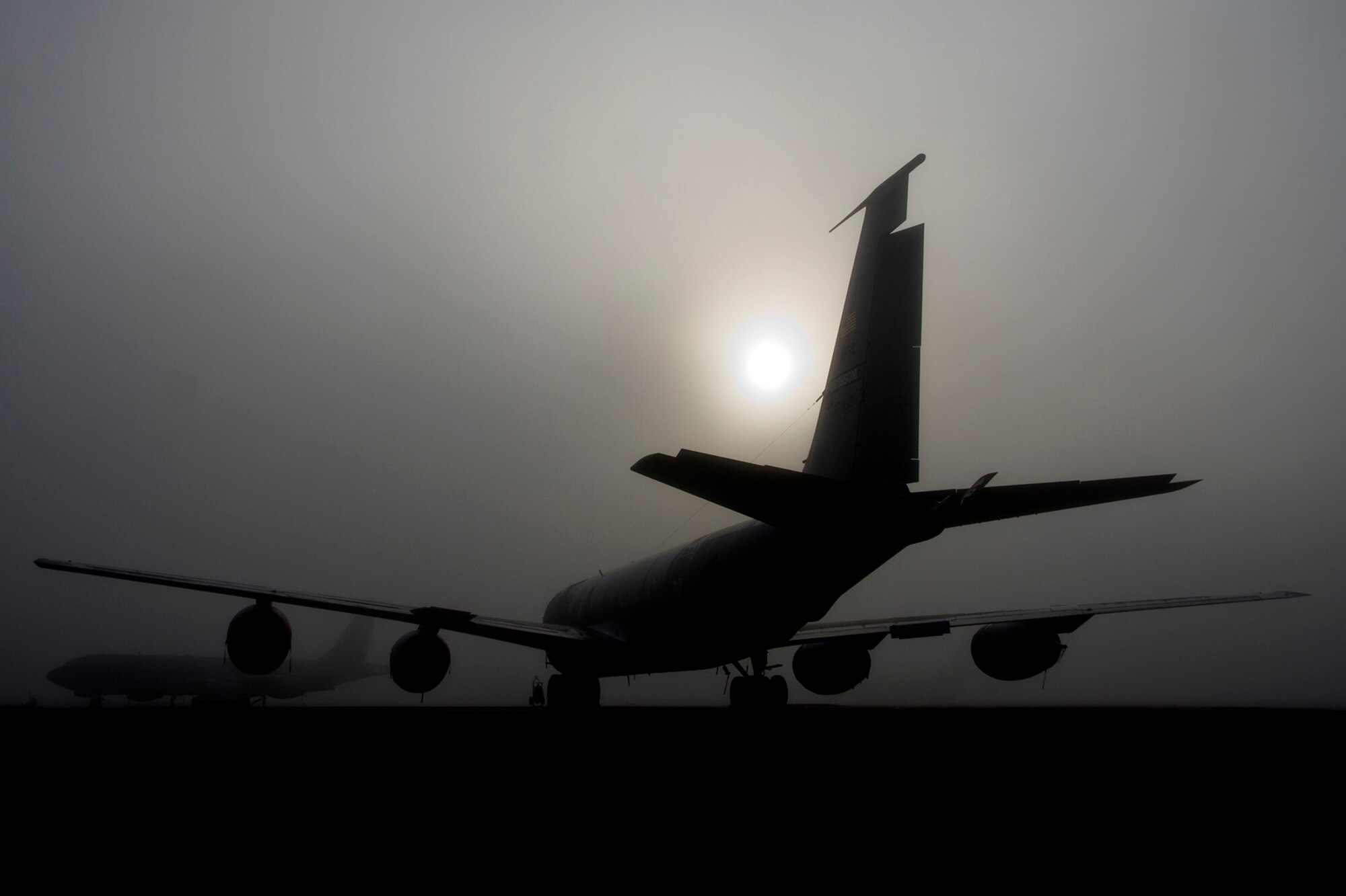 GRISSSOM AIR RESERVE BASE, Ind. -- A KC-135R Stratotanker assigned to the 434th Air Refueling Wing at Grissom is engulfed by a heavy fog that covered the airfield Sunday of the August unit training assembly. KC-135s provides the core aerial refueling capability for the U.S. Air Force and have excelled in this role for more than 50 years. There are 16 of the aircraft assigned to the 434th ARW, making it the largest KC-135 unit in the Air Force Reserve Command. (U.S. Air Force photo/Tech. Sgt. Mark R. W. Orders-Woempner)

