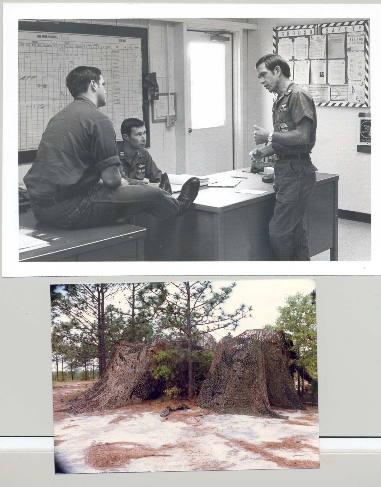Mamber from the 682nd Air Support Operations Squadron discuss exercise information in 1983. The 682nd ASOS has been a part of Shaw Air Force Base, S.C. since 1971. (U.S. Air Force photo)