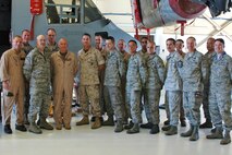 U.S. Marine Corps Maj. Gen. Thomas Conant, commanding general of the Third Marine Aircraft Wing, I Marine Expeditionary Force, arrived here Aug. 4 to see the results of joint repair work on a V-22 Osprey. Conant thanked the Airmen of the 388th Fighter Wing responsible for acquiring the proper supplies, logistics and equipment needed to repair the joint service, multi-role combat aircraft. (U.S. Air Force photo by Andrea Houck)