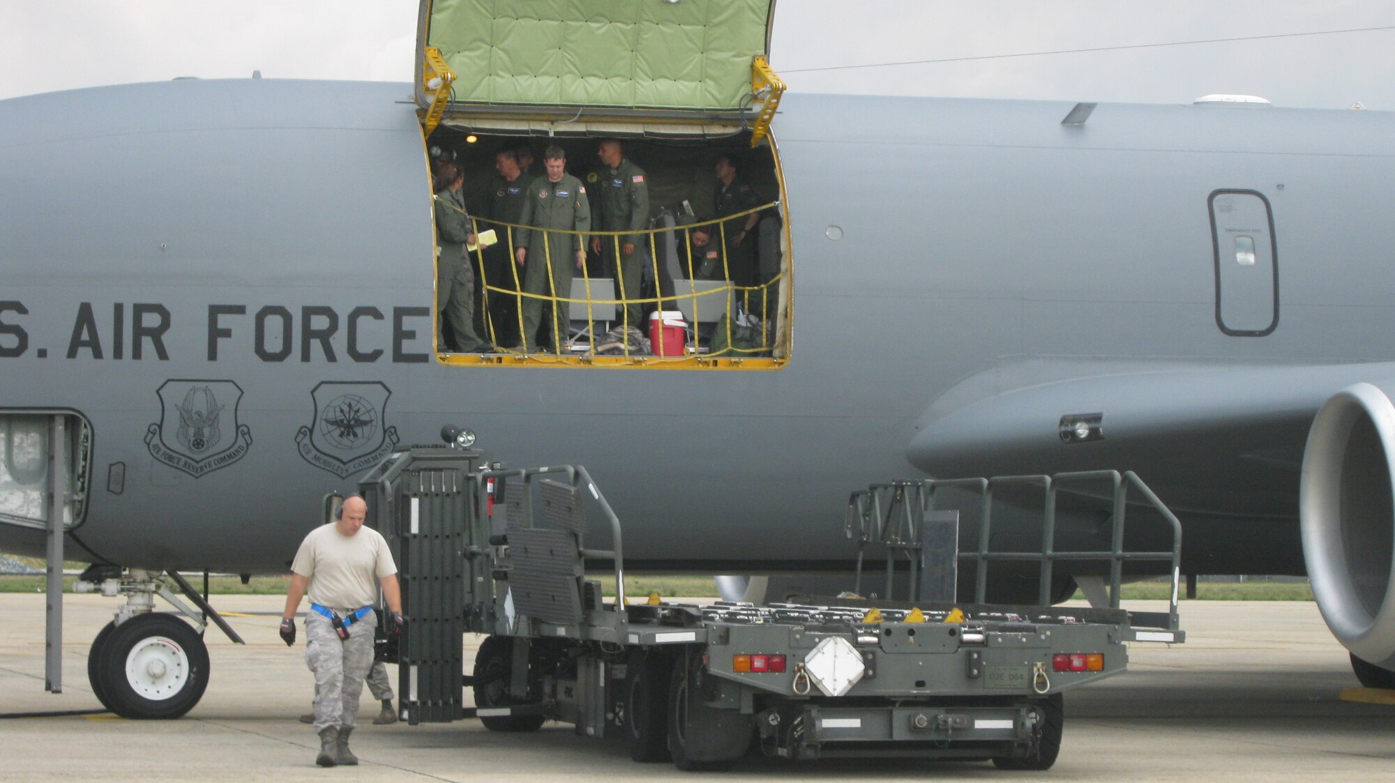 A patient lift is positioned next to a KC-135 on the Joint Base Andrews, Md. flightline so a wounded patient can be unloaded onto a waiting ambulance. Combat troops typically arrive here within 72 hours of suffering a severe battlefield injury. The aeromedical staging facility at Andrews is the primary East Coast hub for aeromedical evacuation aircraft returning sick or injured patients  from Europe, Africa, and the Middle East to the United State for care. The ASF is the first stop on American soil for Wounded Warriors as they transit from Central Command's theater of operations to their next treatment facility or home in the United States.  (U.S. Air Force photo by Melanie Moore)
