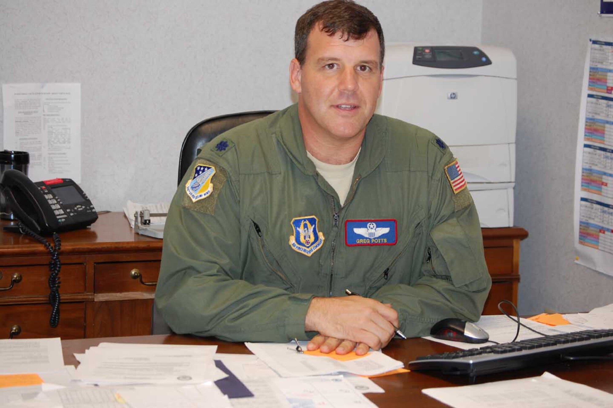 Lt. Col. Greg Potts, 916th Air Refueling Wing plans officer, sets a good example for how a challenging fit to fight program can be mastered. (USAF photo by Donna Lea, 916ARW/PA)