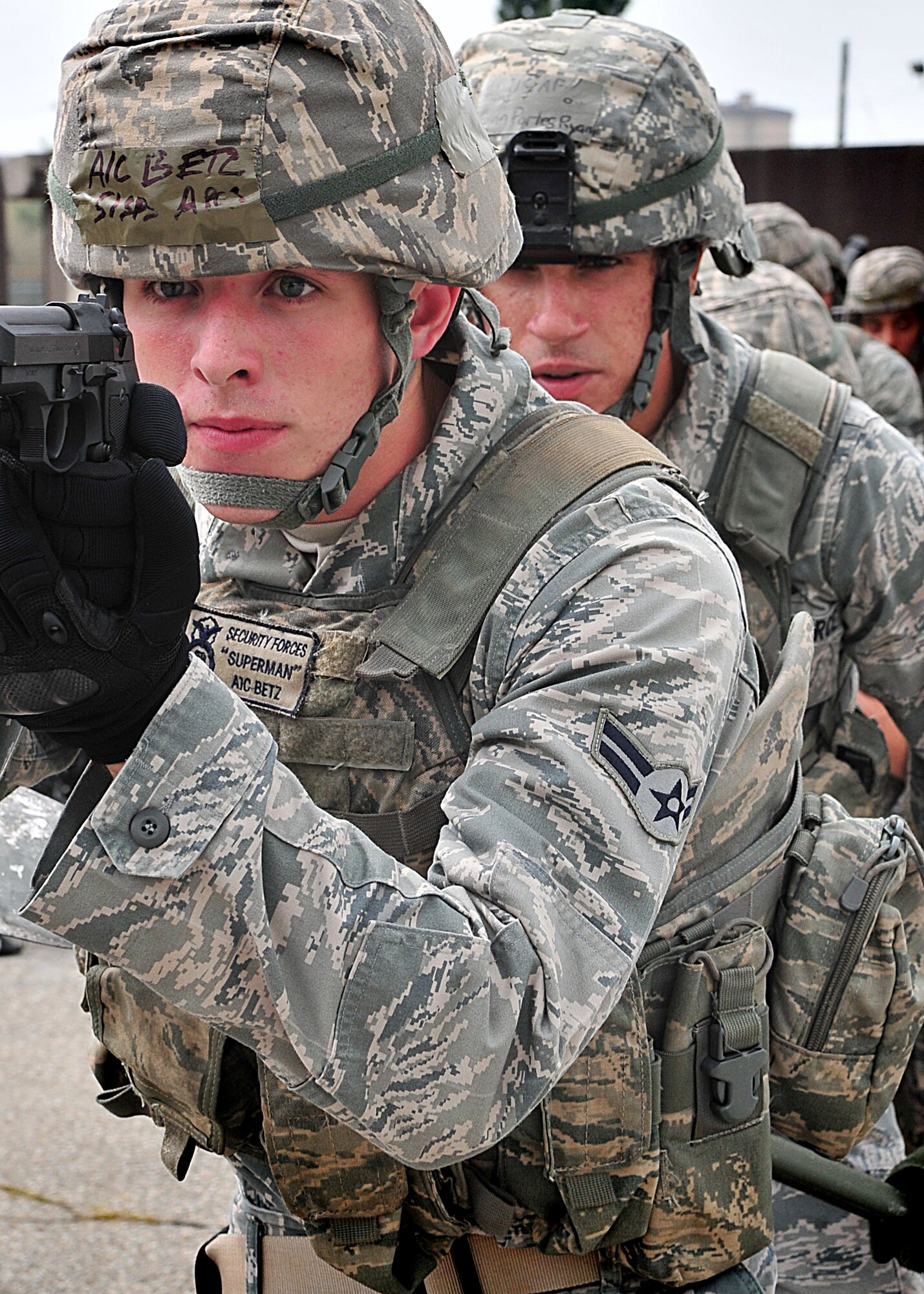 14 of the 27 Airman who volunteered, remain here, August 10. Day two and three of the QRT training, rigorous physical training continued as obstacles increased with difficulty testing [their] strength, hand-eye coordination and communications skills. SF Airmen were taught how to  breech/clear buildings  and received certification in the use of simulated ground burst projectiles.  Day four SF Airmen performe active shooter on a bus scenarios.  Physical training sessions were themed in memory of the 31 warriors lost in Afghanistan, August 7, by each volunteer completing 31 of each exercise throughout the course. A QRT member provides immediate response to any high risk situation on Osan Air Base to include barricaded suspects, workplace violence, domestic violence and abuse response, school violence, and disaster response.  (U.S. Air Force Photo by/Staff Sgt. Daylena Gonzalez)

