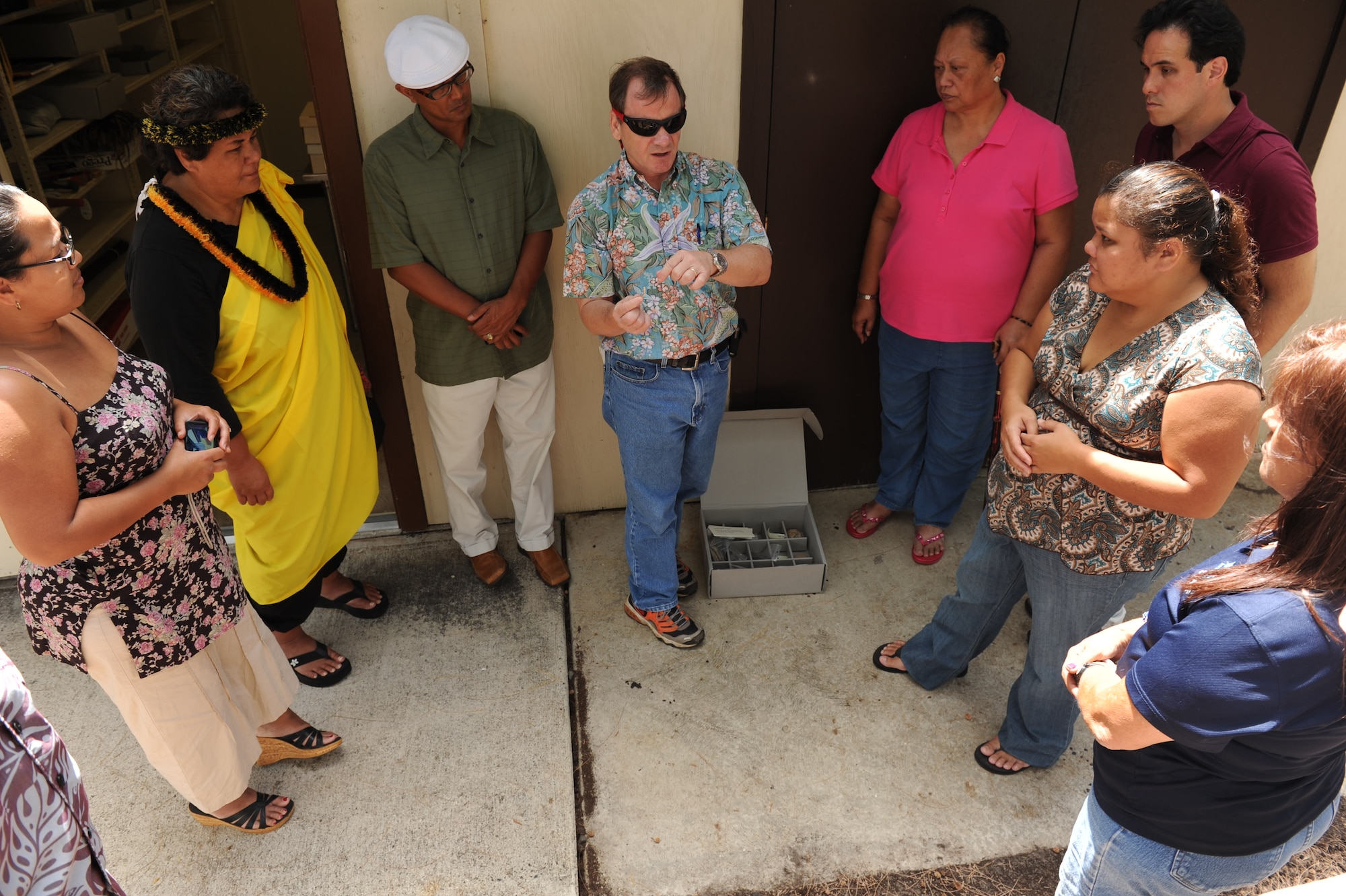 BELLOWS AIR FORCE STATION, Hawaii – Jeff Pantaleo, NAVFAC archaeologist, talks about artifacts found at Bellows Air Force Station during the Bellows AFS Site Visit here, Aug. 11.  The tour was given to local leaders of the community, including Senator Pohai Ryan, to give a better understanding of the military training mission at Bellows AFS. (U.S. Air Force photo/Staff Sgt. Gustavo Gonzalez)