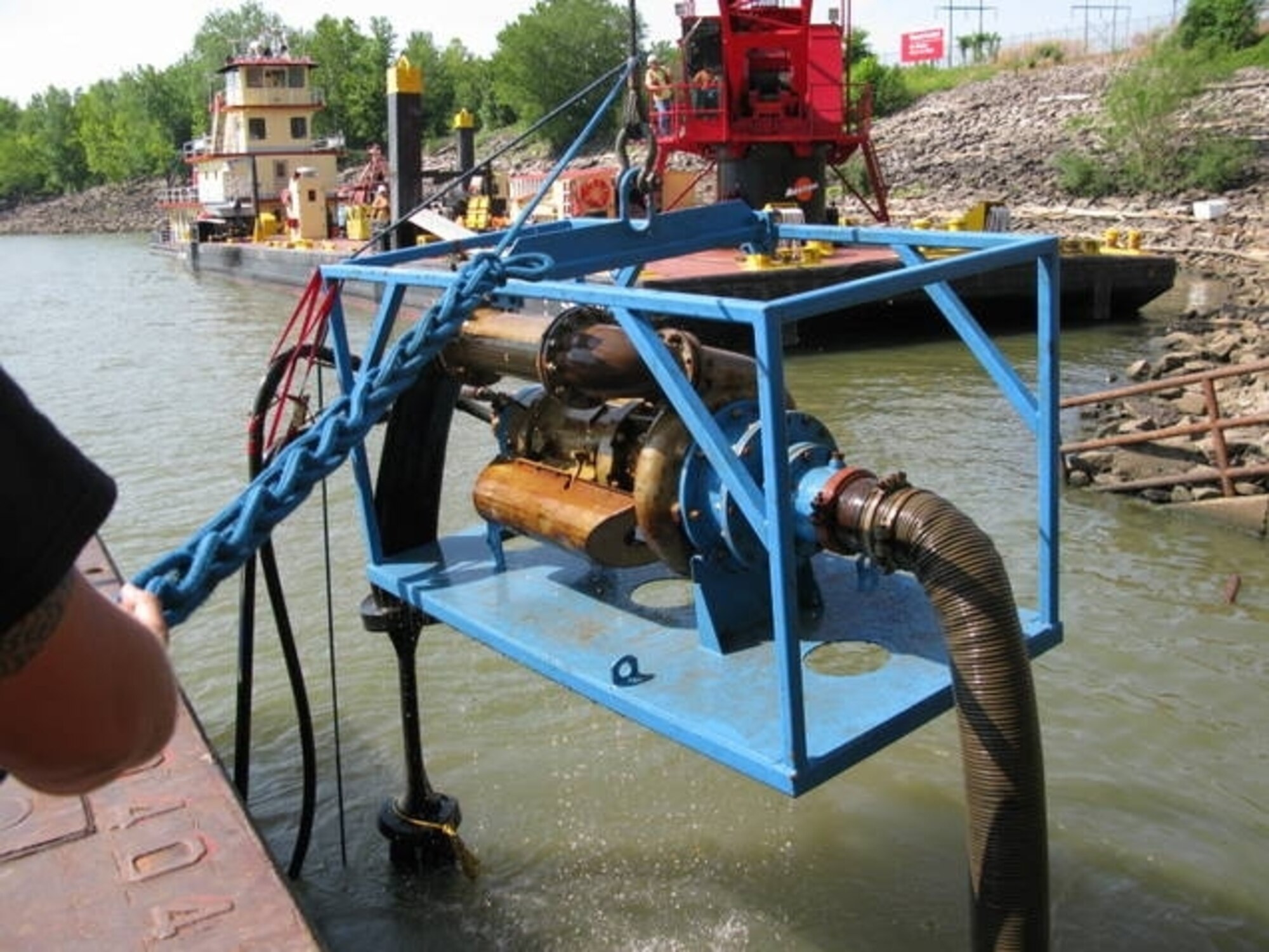 The 86th Engineer Dive Det., STB, 7th Sust. Bde., received a request in March from the United States Army Corps of Engineers, Little Rock District, for support to service one of their hydroelectric dams on the Arkansas River. In early June after months of preparation, the 86th mobilized 13 divers and three equipment containers to Fort Smith, Ark., for three weeks in support of the USACE Little Rock District. (Courtesy Photo)