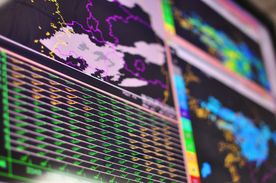 A view of Osan's weather radar. Forecaster's here provide timely and accurate tactical weather support relevant to the needs of the 51 Fighter Wing and tenant units in order to support continuous air operations. (U.S. Air Force photo/Tech. Sgt. Chad Thompson)