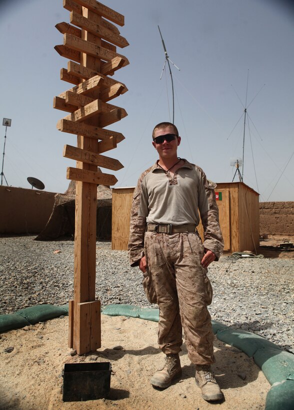 Hospital Apprentice Jesse Stephens, a native of Hartselle, Al., poses for a photo at Combat Outpost Coutu, here, Aug. 11. The 19-year old Stephens, serves as a Navy corpsman with, 2nd Squad, 4th Platoon, Charlie Company, 1st Battalion, 6th Marine Regiment, and is on his first deployment.