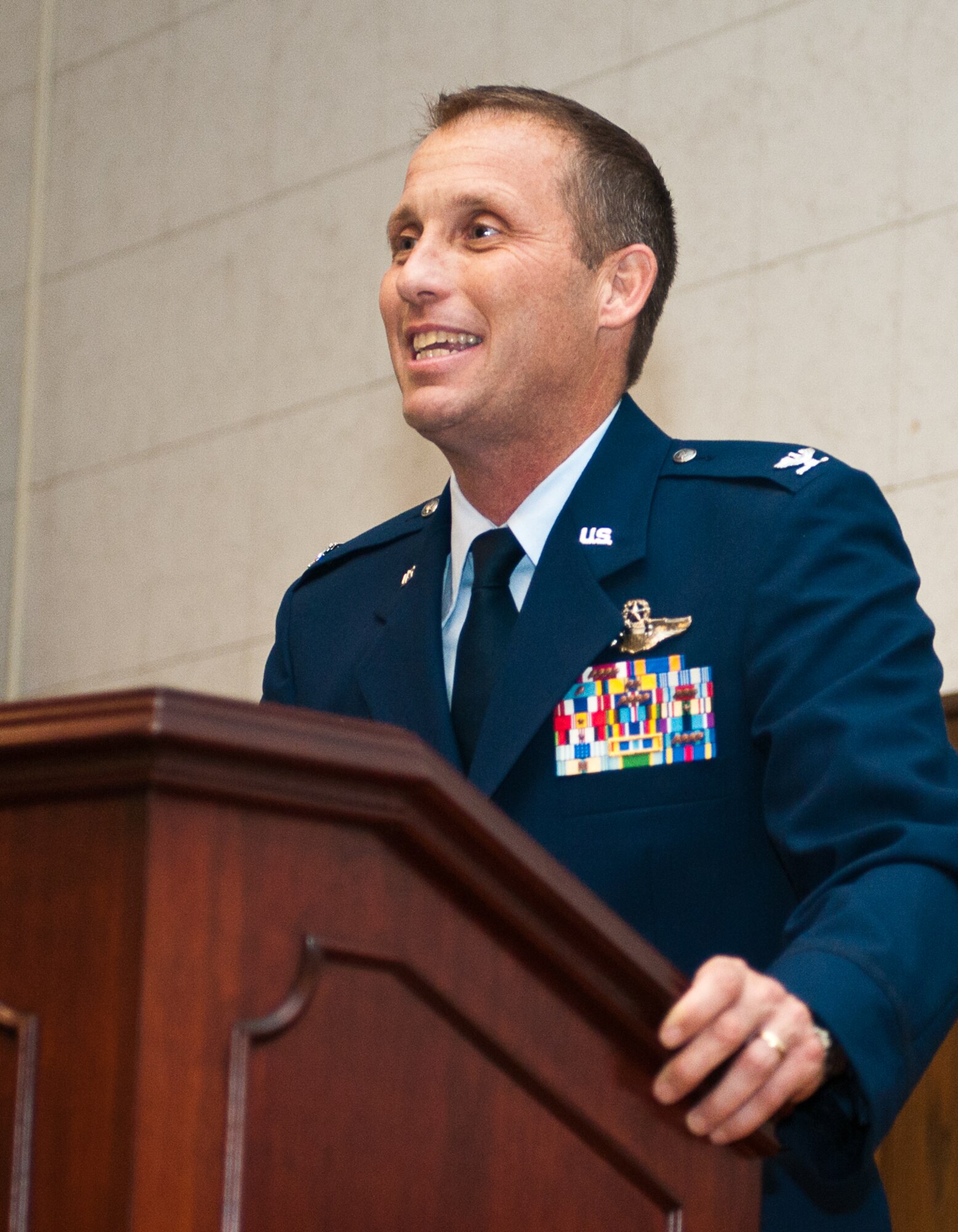 JOINT BASE ANDREWS, Md. -- Col. Matthew J. Burger, 459th Operations Group commander presides over a 756th Air Refueling Squadron change of command ceremony here Aug. 13, 2011. The 756th ARS paid tribute to Lt. Col. Stephen Browning as he becomes deputy commander of the 459th Operations Group and welcomes Lt. Col. Mark Deresky as the new 756th ARS commander. (U.S. Air Force photo/Staff Sgt. Sophia Piellusch)