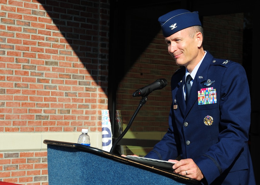 U.S. Air Force Col. Billy Thompson, 23rd Wing commander, speaks during the grand opening of the Child Development Center II at Moody Air Force Base, Ga., Aug. 15, 2011. The new CDC construction project cost $10,637,382 and was funded by the American Reinvestment and Recovery Act in 2009. (U.S. Air Force photo by Senior Airman Stephanie Mancha/Released)